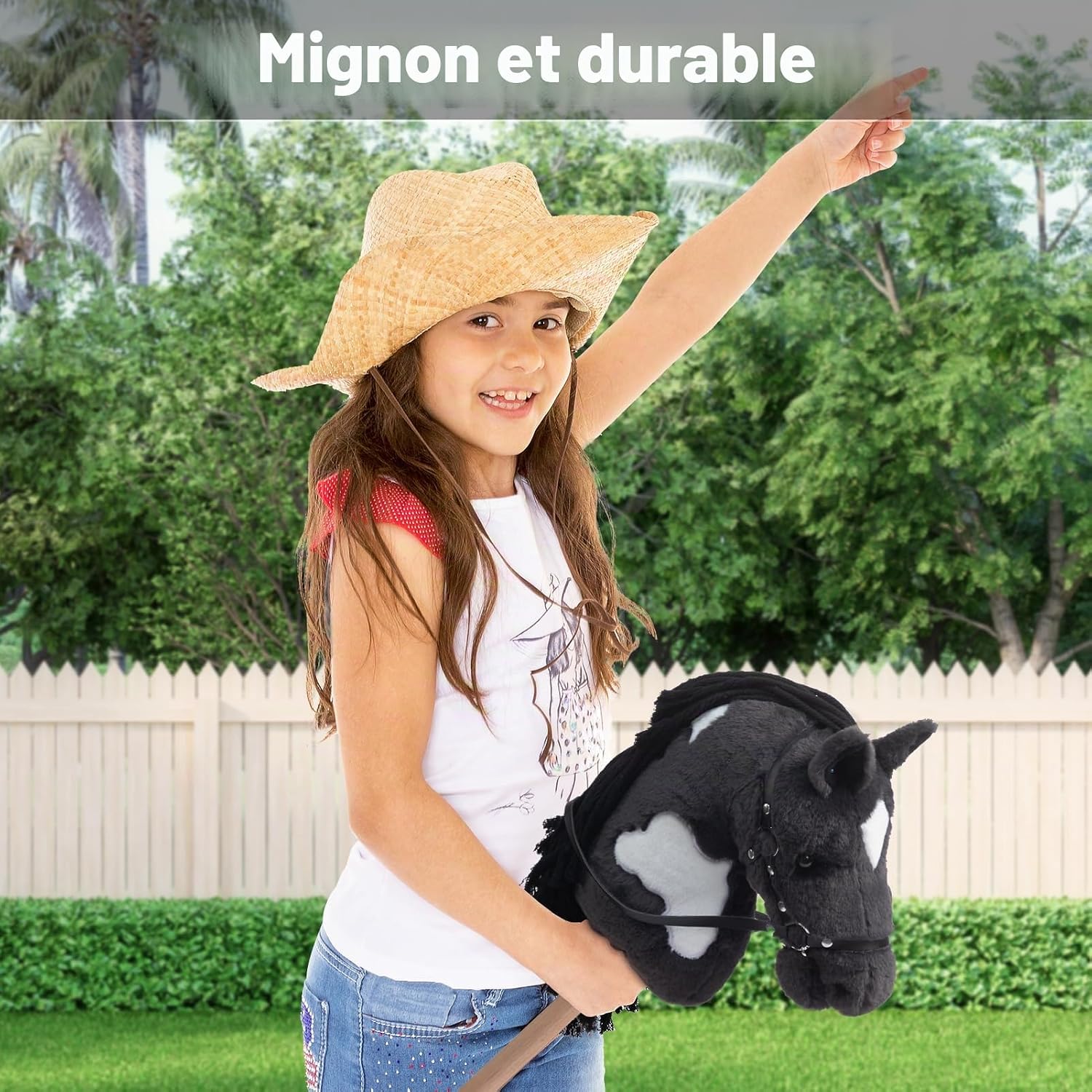 Thumbnail 6 de BEJOY Cheval de bataille – Jouet en peluche sur bâton (gris) avec licol et longe
