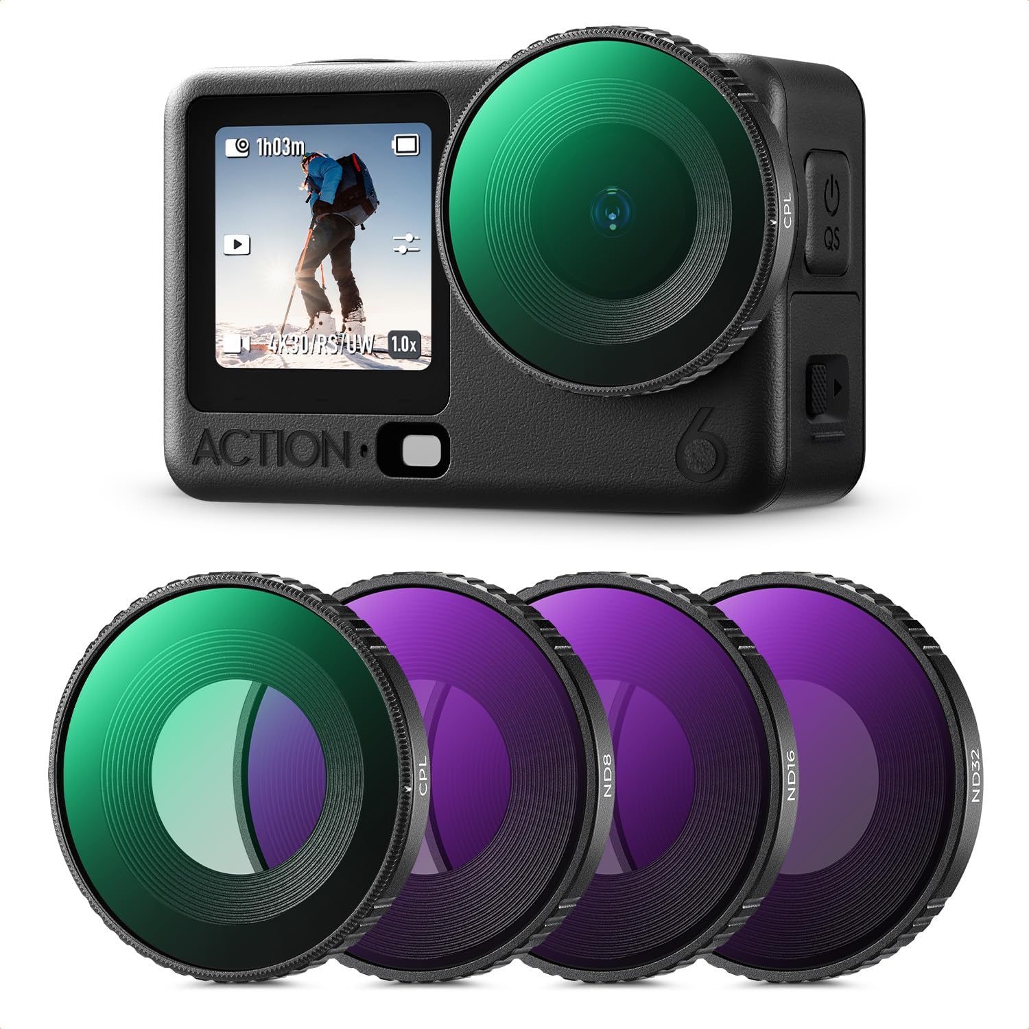 Detalle de K&F Concept Filter-Set für DJI Osmo Action 6: CPL & ND8/ND16/ND32 im 4er-Pack