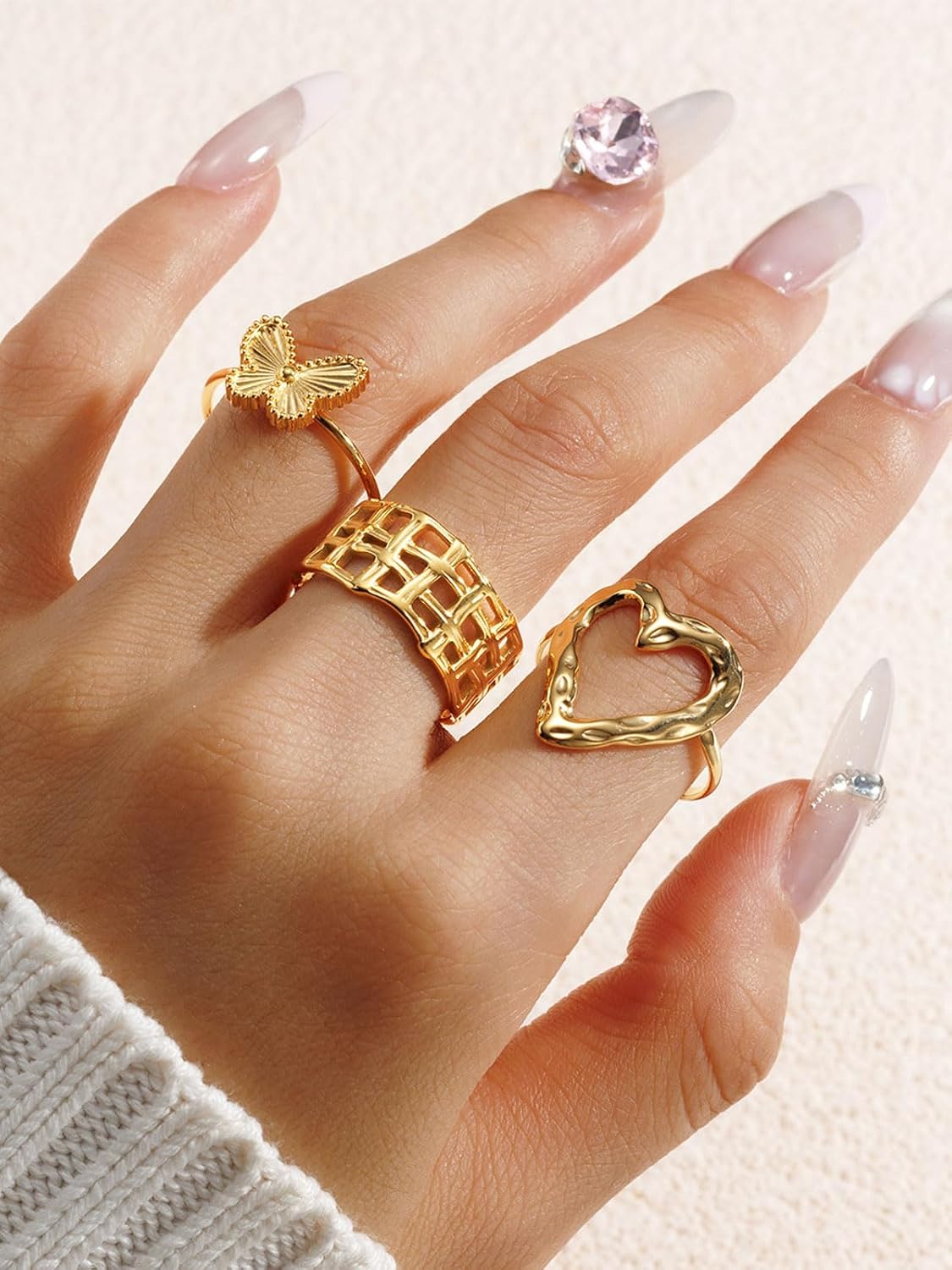 Detalle de TIZU 9-teiliges Damen-Ring-Set „Gold“ aus Edelstahl, 18K Goldplattierung, verstellbar & wasserfest