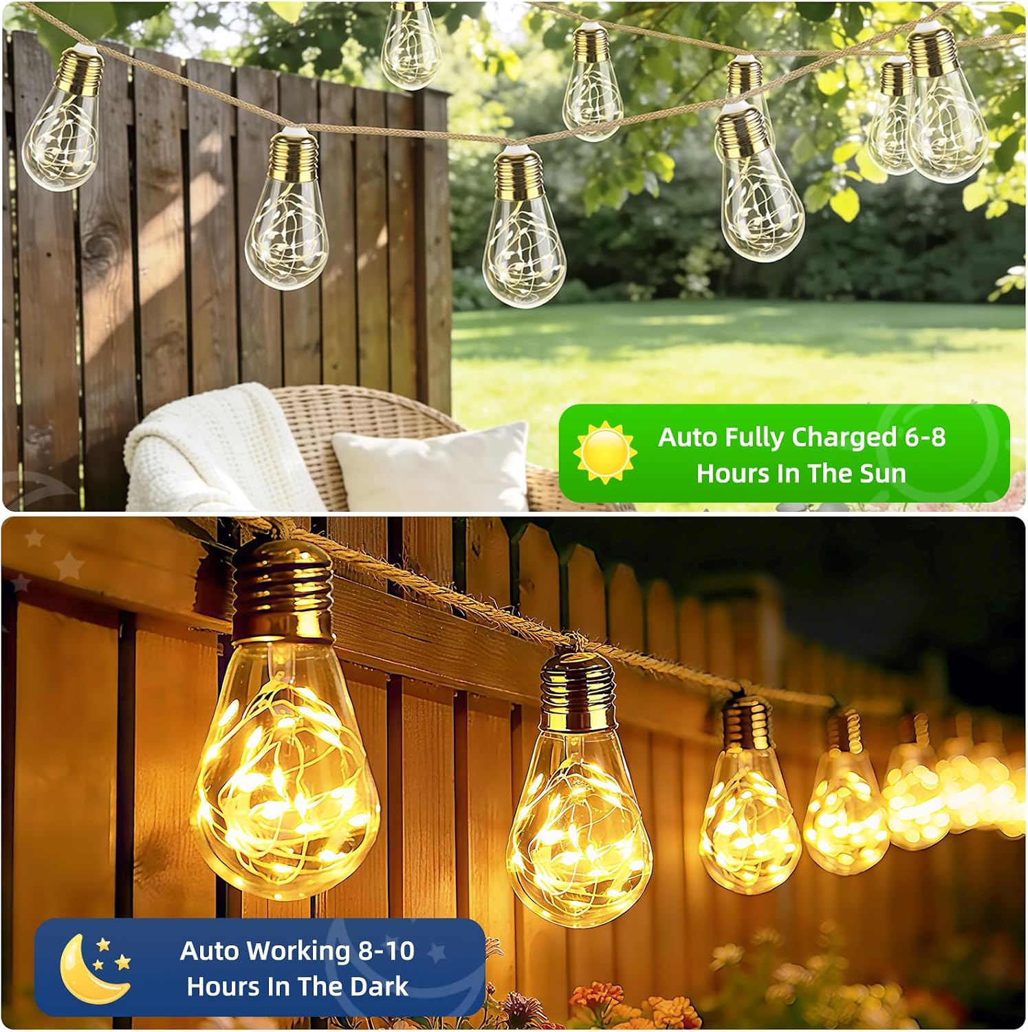 Detalle de Caldarax 8M 16 LED Catena Luminosa Esterno Solare – Decorazione a LED a scarica solare, 8 modalità, IP65, Bianco caldo