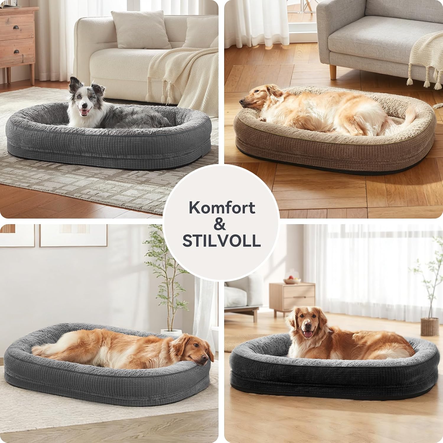 Detalle de Pawk orthopädisches Hundebett XL – Vierseitige Nackenrolle, Memory Foam, wasserabweisend und waschbar