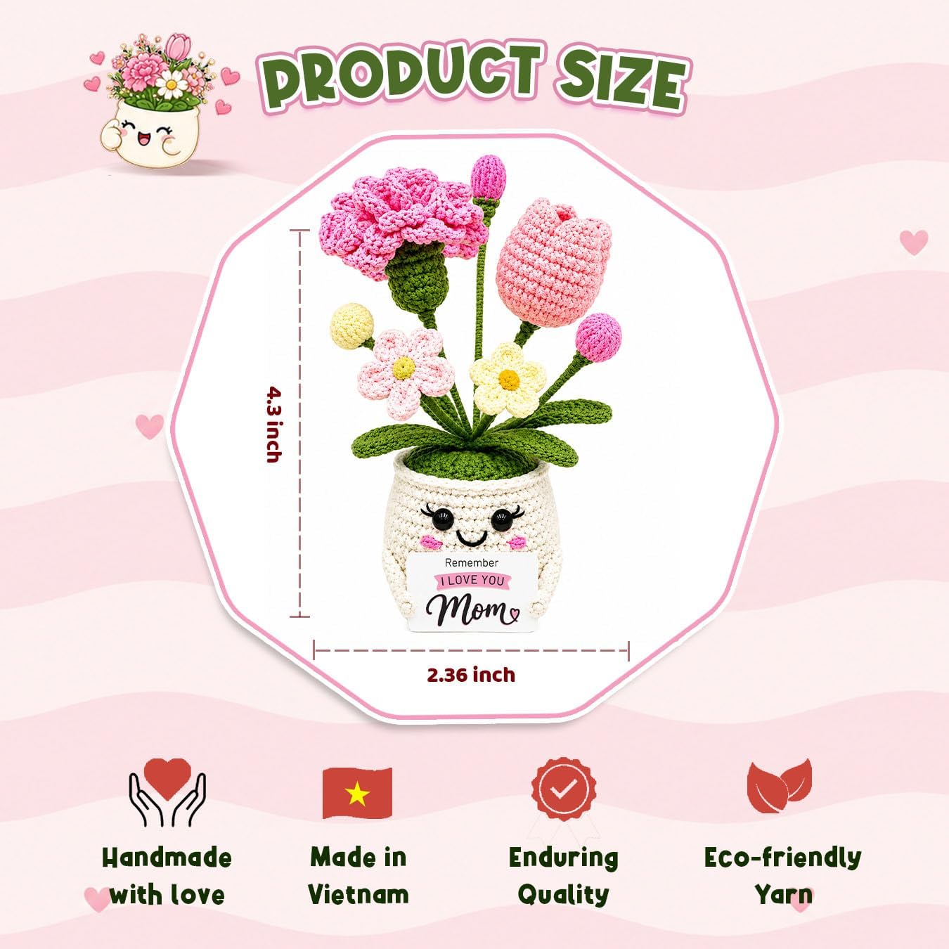 Detalle de THEGIFTY Pot-Mom-A001 Crochet Flower Pot for Mom, Wool Keepsake Decor