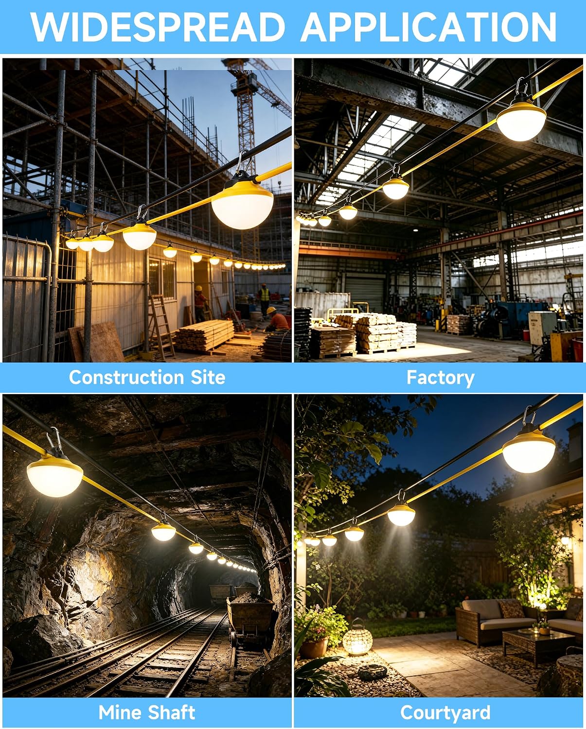 Detalle de G GJIA L2517100 LED Construction String Lights, 100 ft, 12,000 lm, IP65