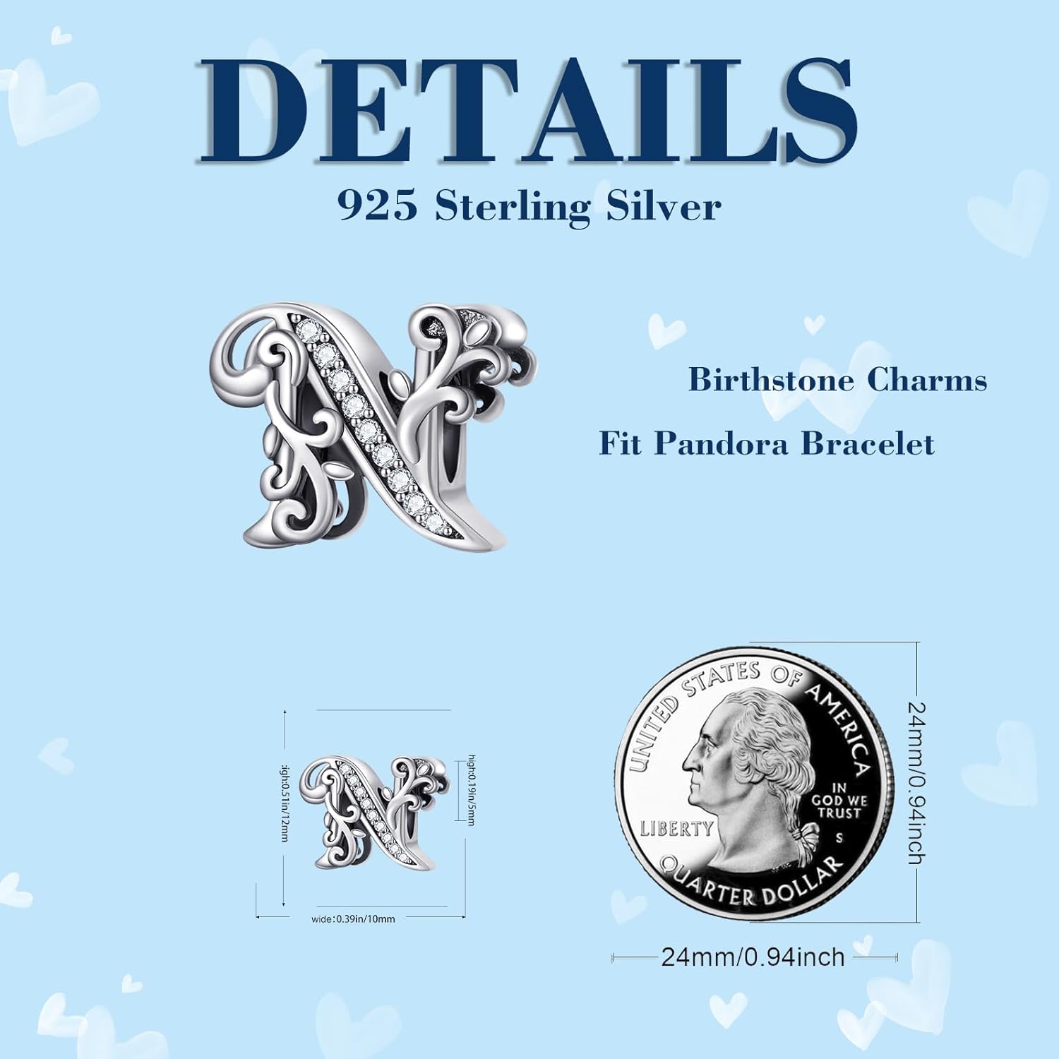 Thumbnail 6 de FLUFLO Charm Anhänger Buchstabe A – 925er Sterling Silber, Zirkonia, kompatibel mit Pandora- und europäischen Charm-Bändern