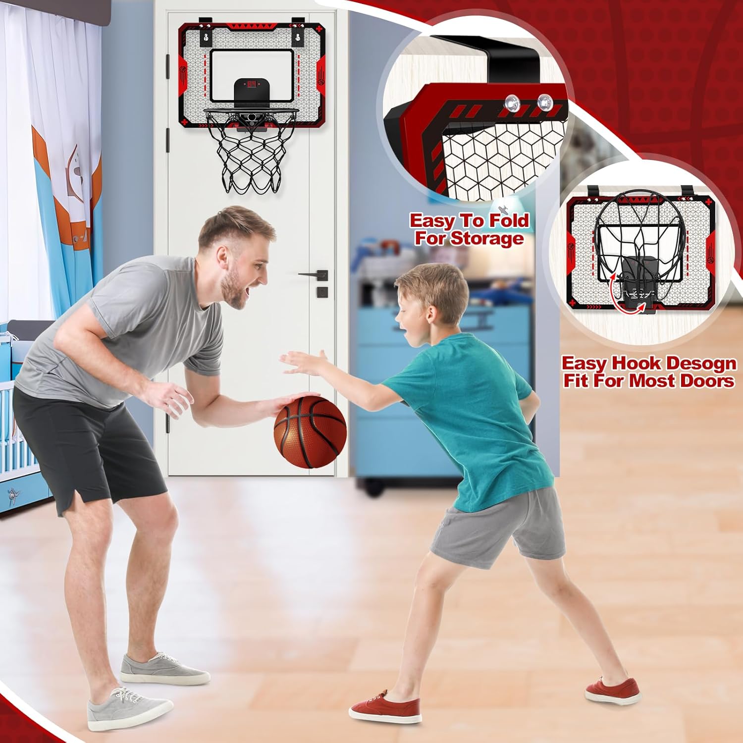 Thumbnail 3 de Indoor Basketball Hoop with Electronic Scoreboard — Door Mount for 5+ Year Olds