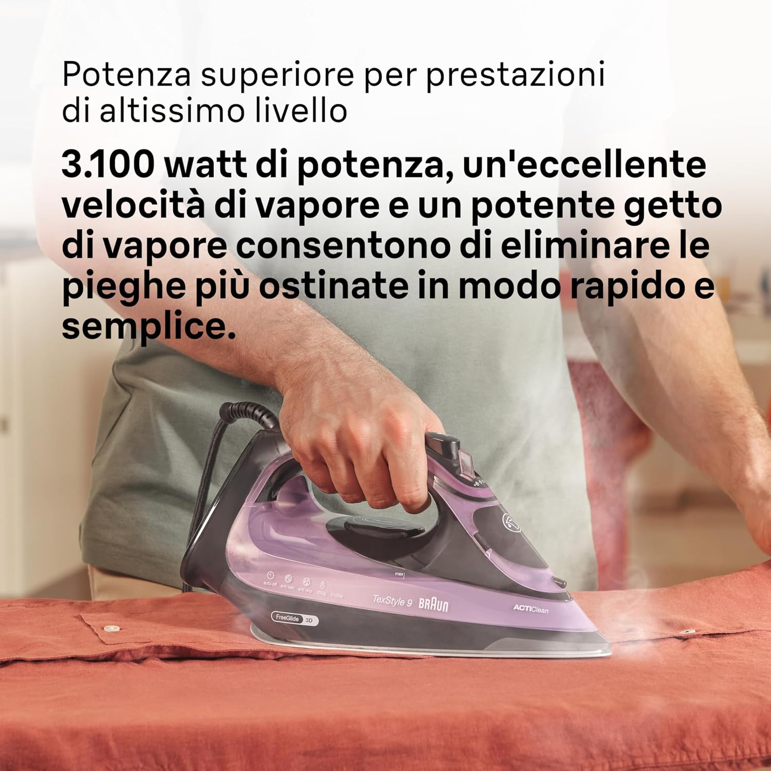 Detalle de Braun Texstyle9 SI9661VI ferro da stiro a vapore con iCare e Freeglide 3D, 250 g/min e assistenza 5 anni