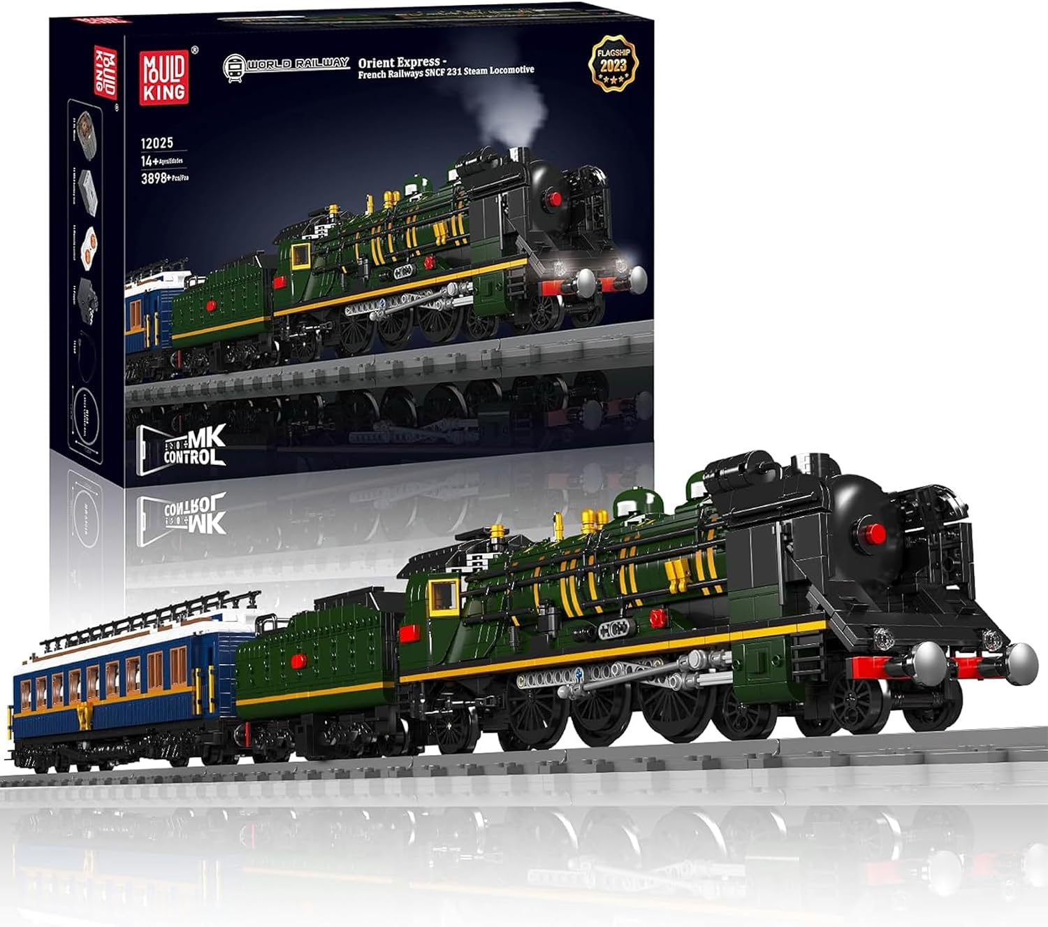 Detalle de Mould King WX12025 Orient Express-stoomlocomotief met ledverlichting en bediening