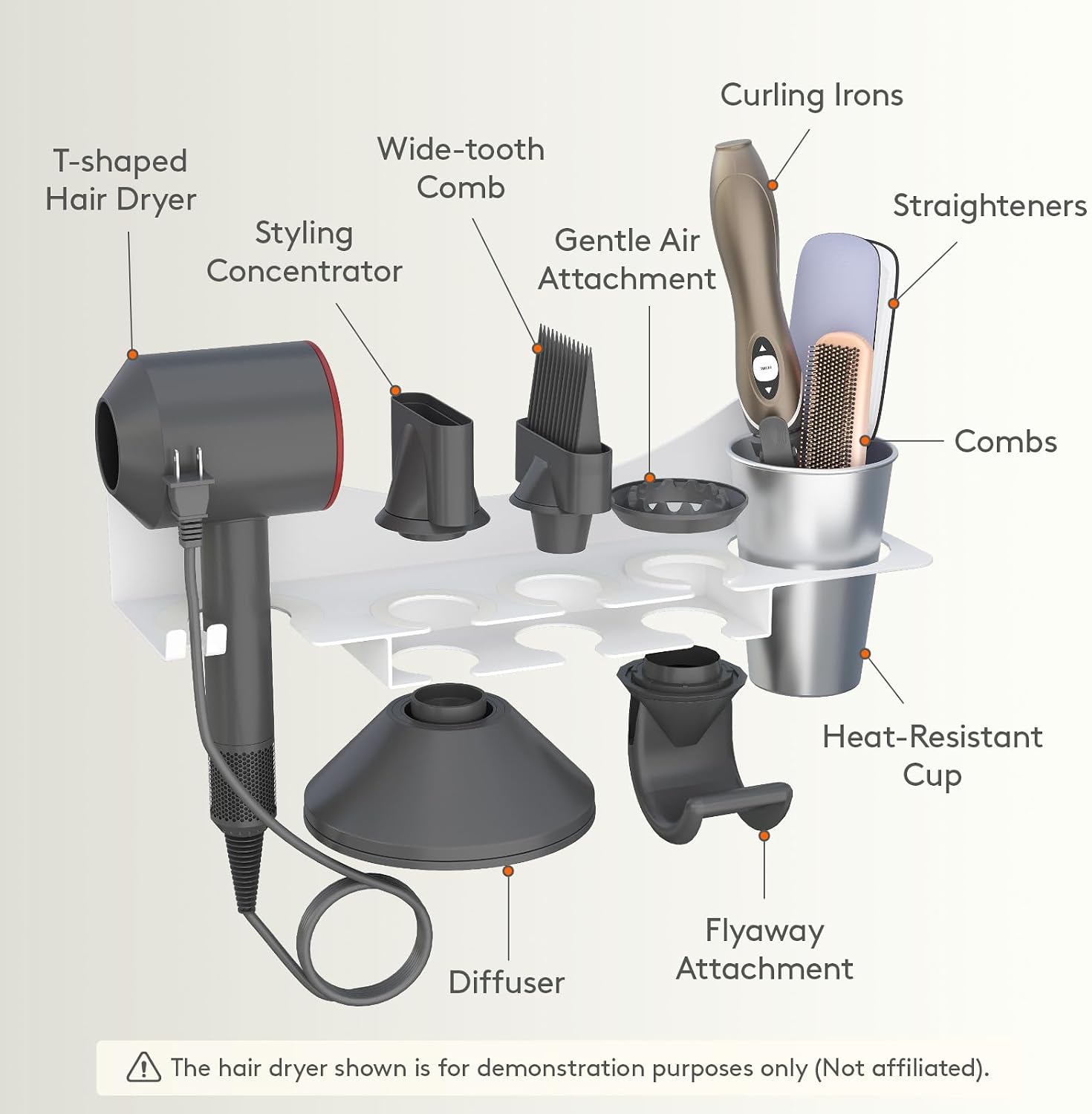 Thumbnail 6 de Lifewit 24568 Wall-Mounted Hair Dryer Holder for Dyson, White Metal