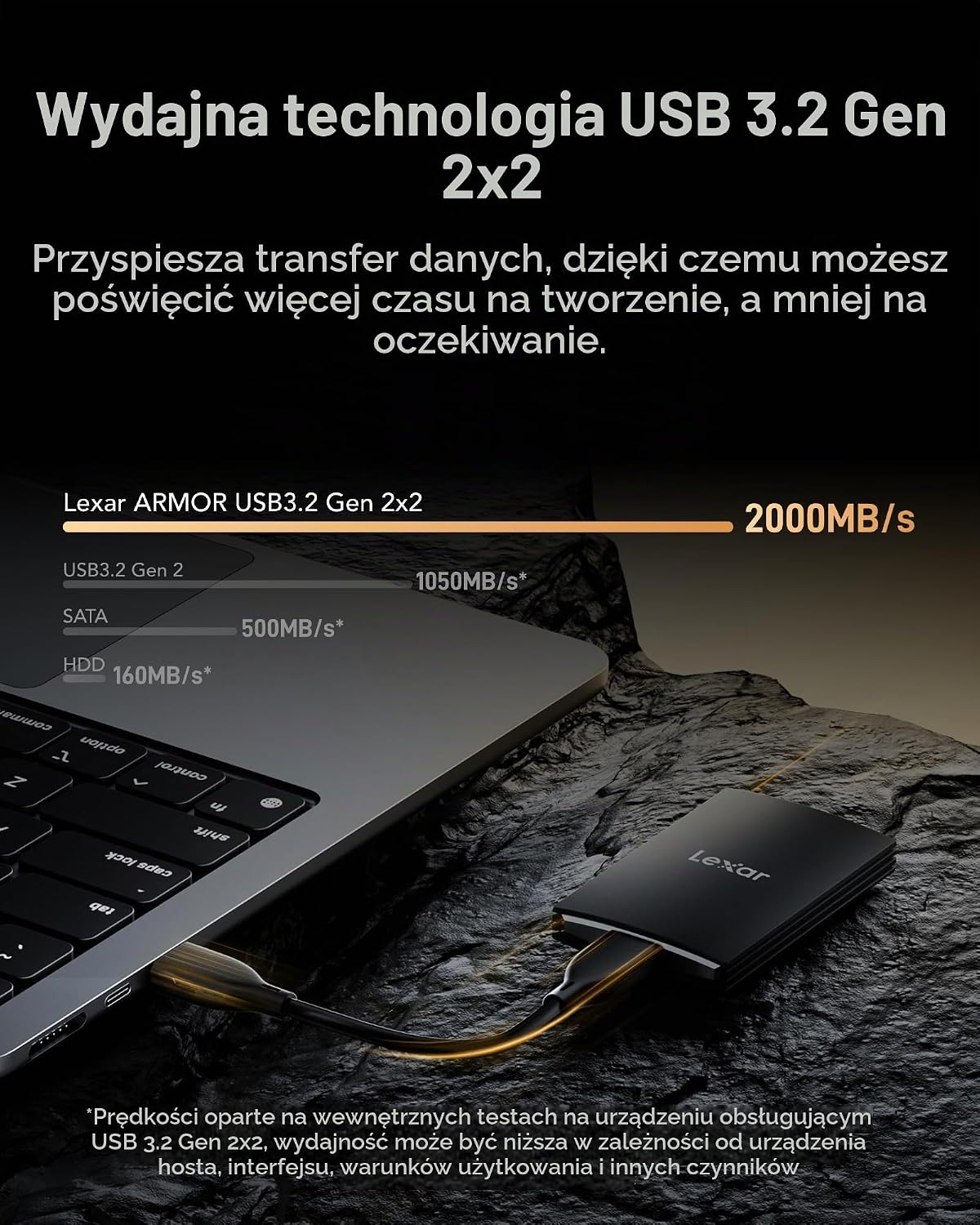 Detalle 2 de Lexar ARMOR 700 – przenośny SSD 4 TB, USB 3.2 Gen 2x2, IP66