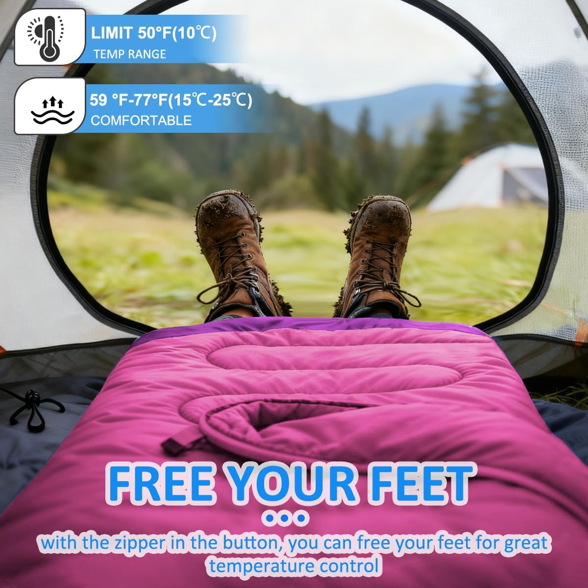 Thumbnail 6 de oaskys 3-Season Sleeping Bag, 50–68°F, Two-Way Zipper, Pink