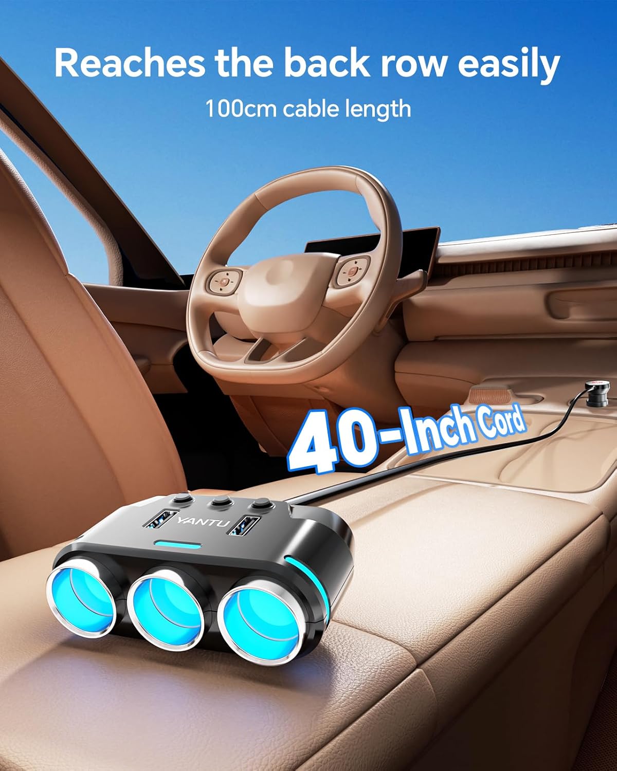 Thumbnail 2 de YANTU 150W car cigarette lighter splitter with USB ⚡