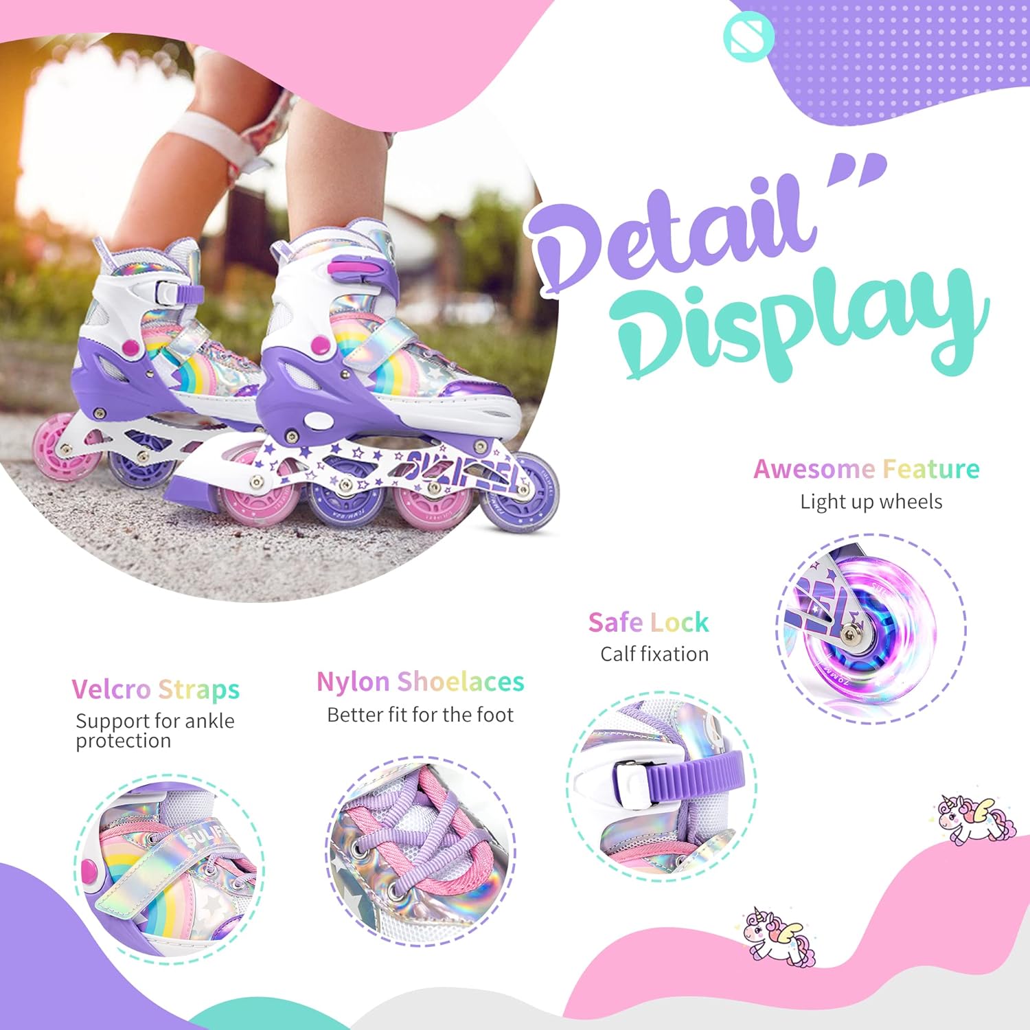Thumbnail 6 de SULIFEEL Rainbow Unicorn Rollschuhe für Kinder