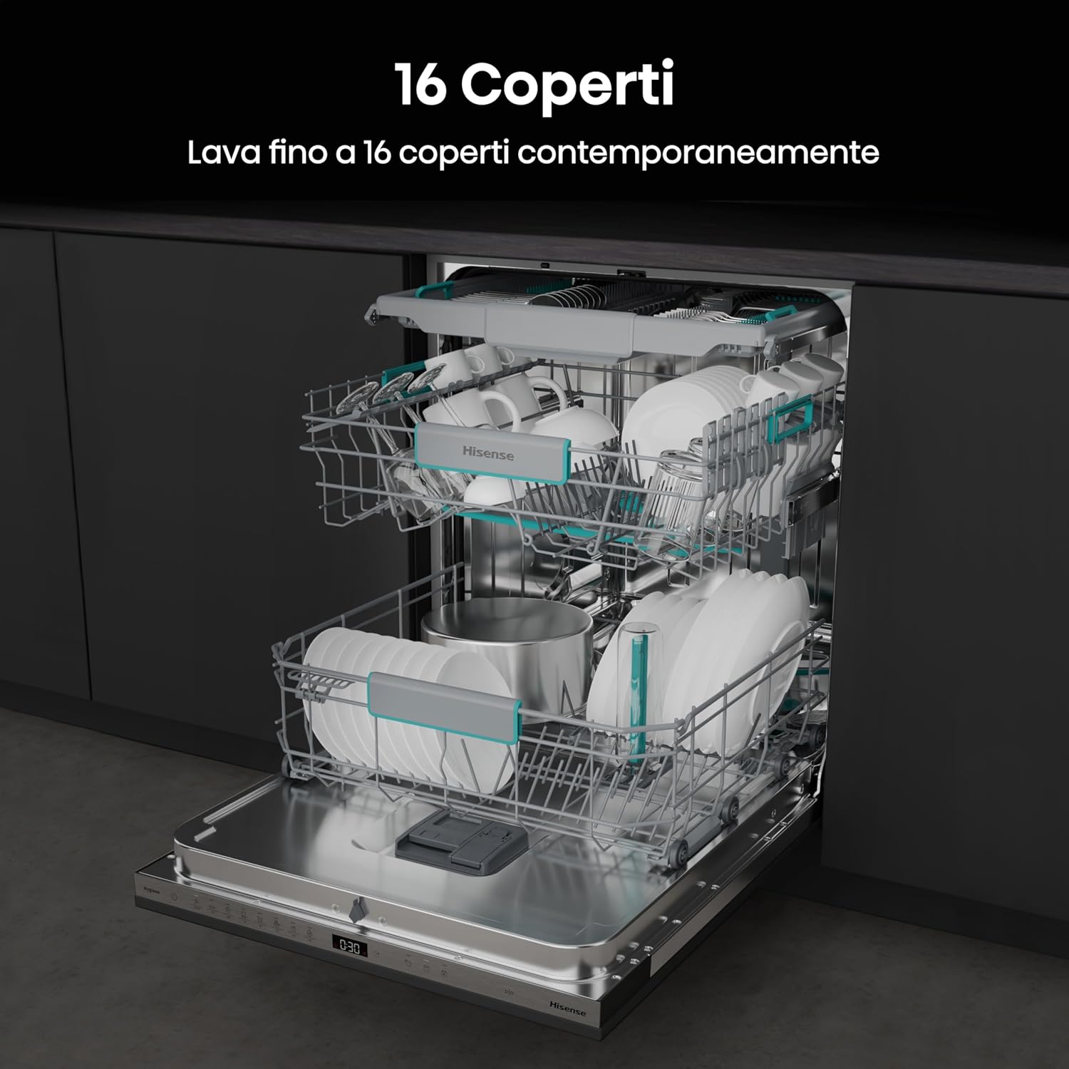 Thumbnail 3 de Hisense HV16B: Lavastoviglie integrata da 16 coperti con controllo touch e apertura automatica