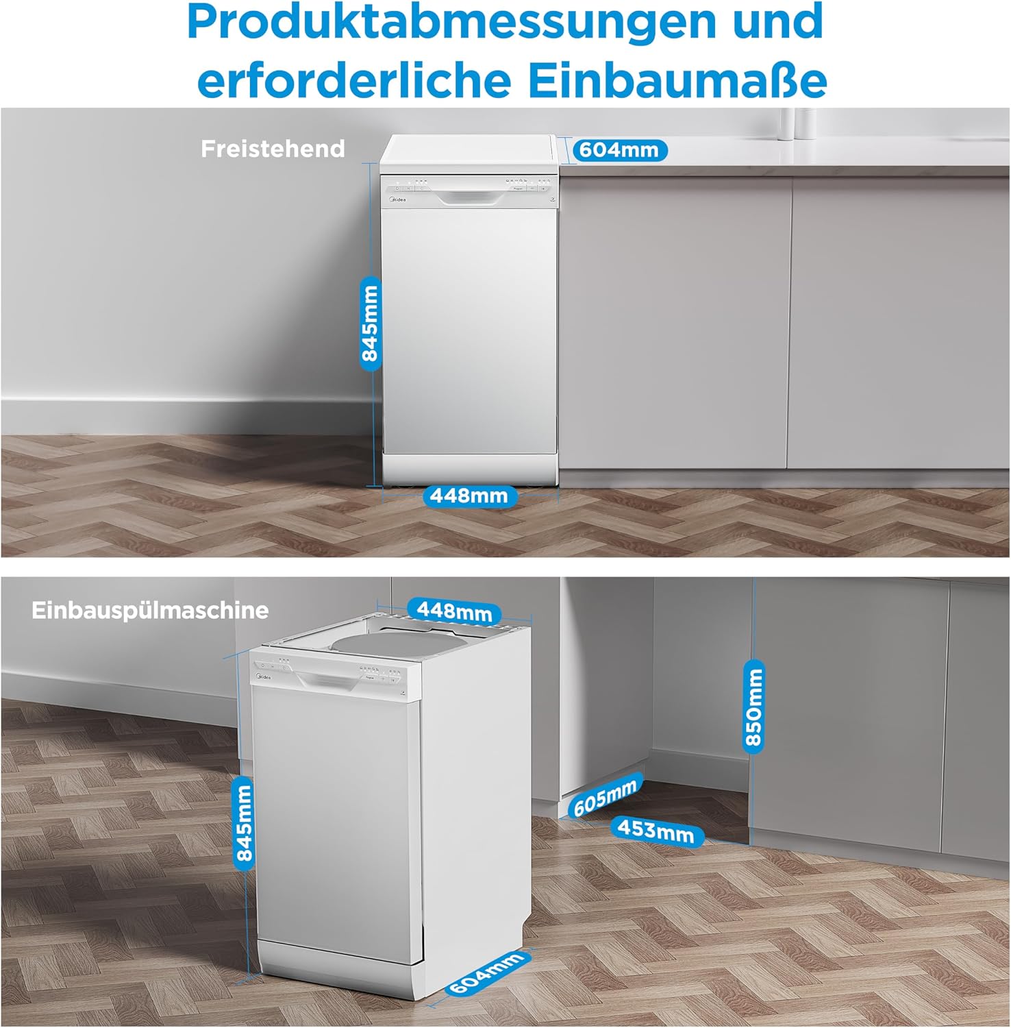 Thumbnail 2 de Midea SF 3.45NW PRO Geschirrspüler 45 cm – Freistehend & Unterbaufähig, Weiß