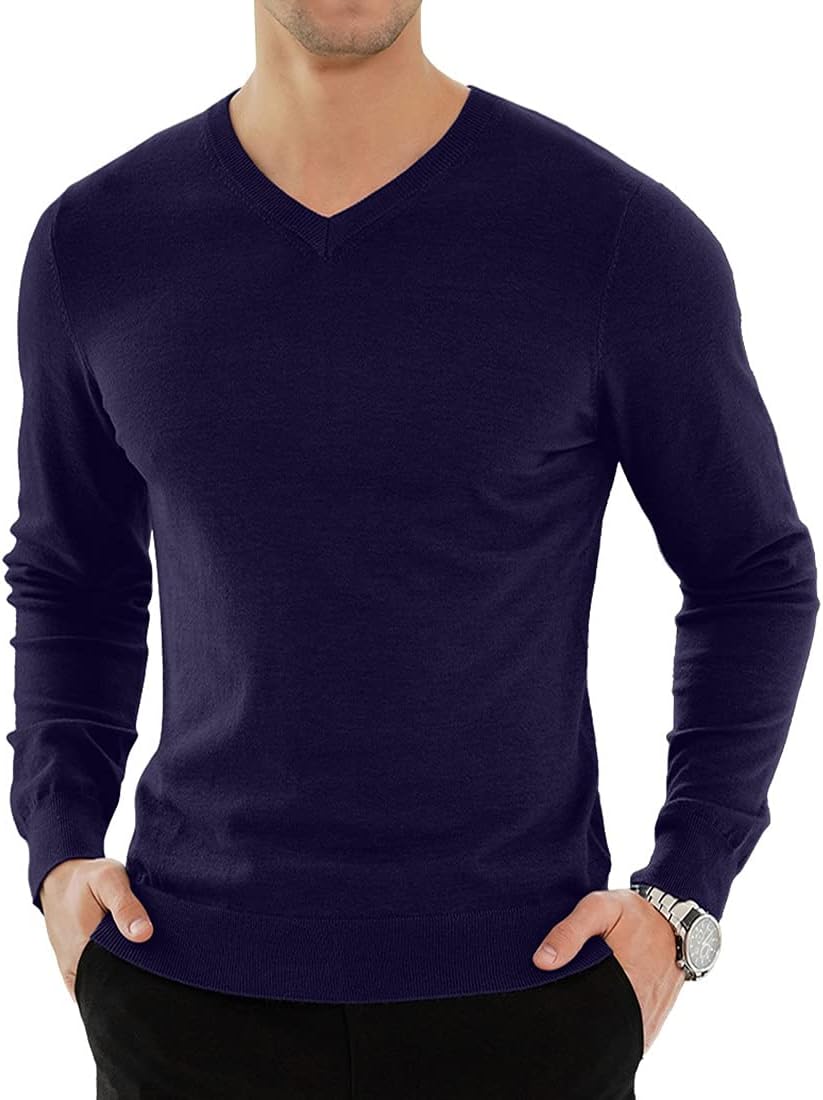 Thumbnail 6 de KUYIGO Mens Plain V-Neck Jumper Slim Fit Knit