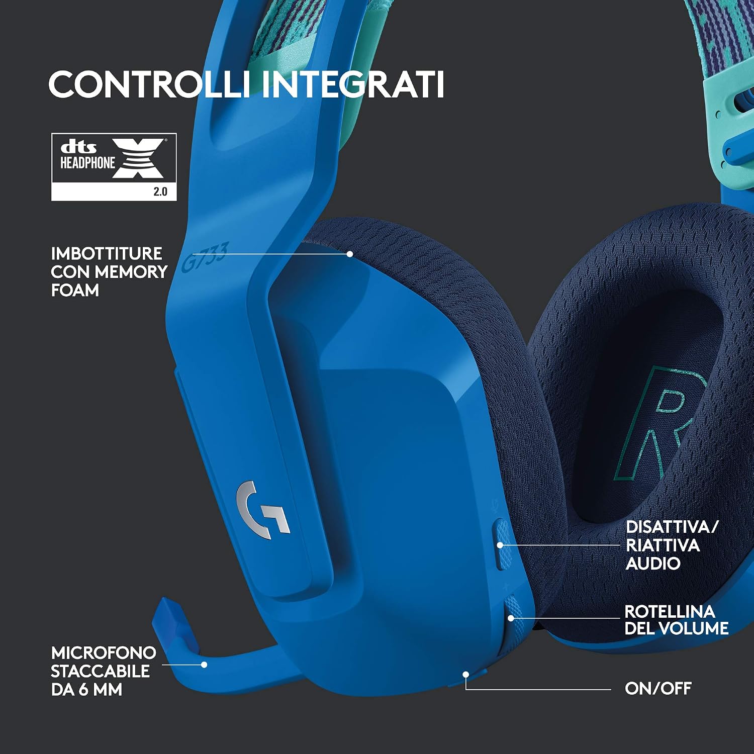 Detalle 1 de Logitech G733 cuffia wireless 29 ore