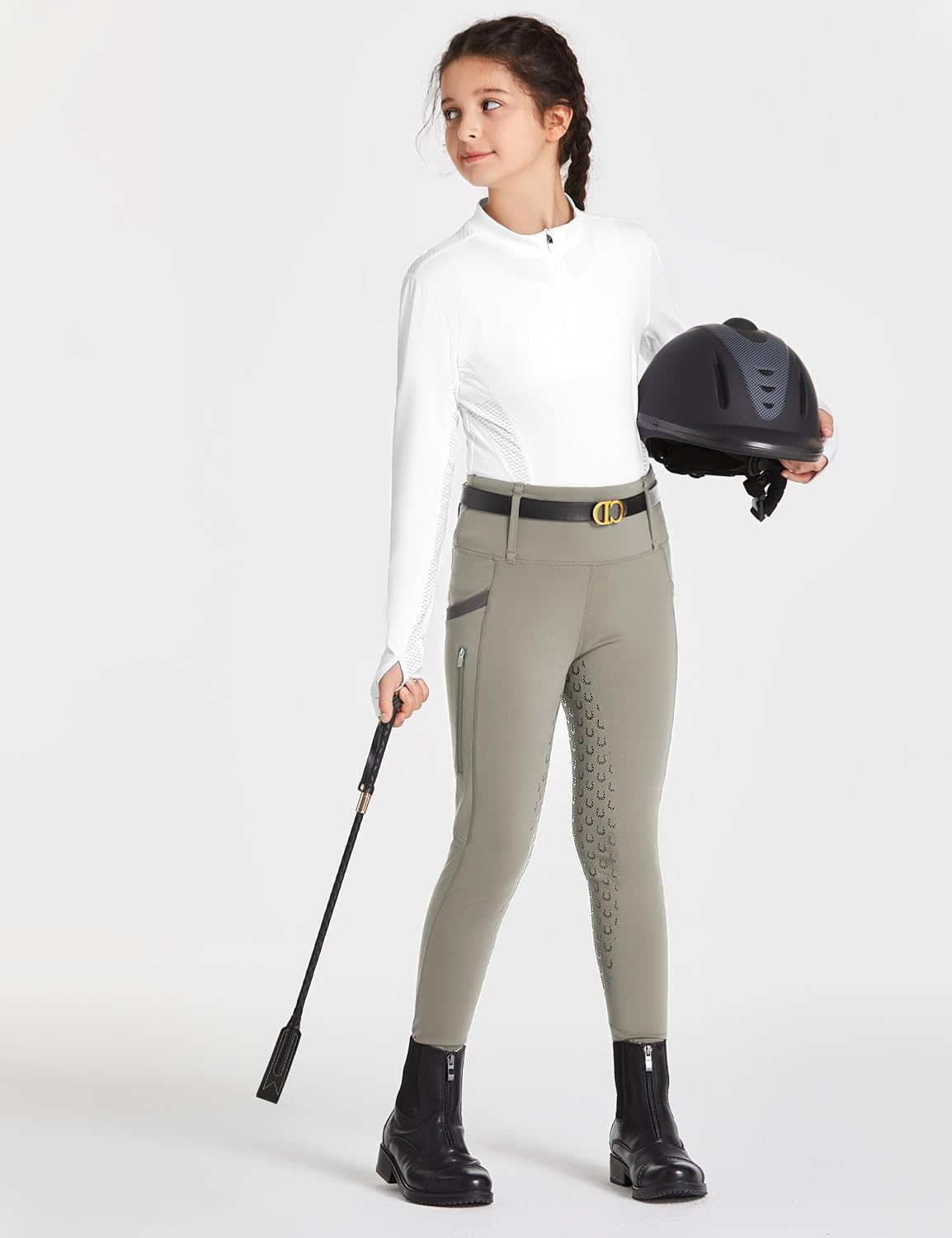 Detalle 2 de FitsT4 Sports Girls Riding Pants Full Seat High Waist Kids Equestrian Breeches