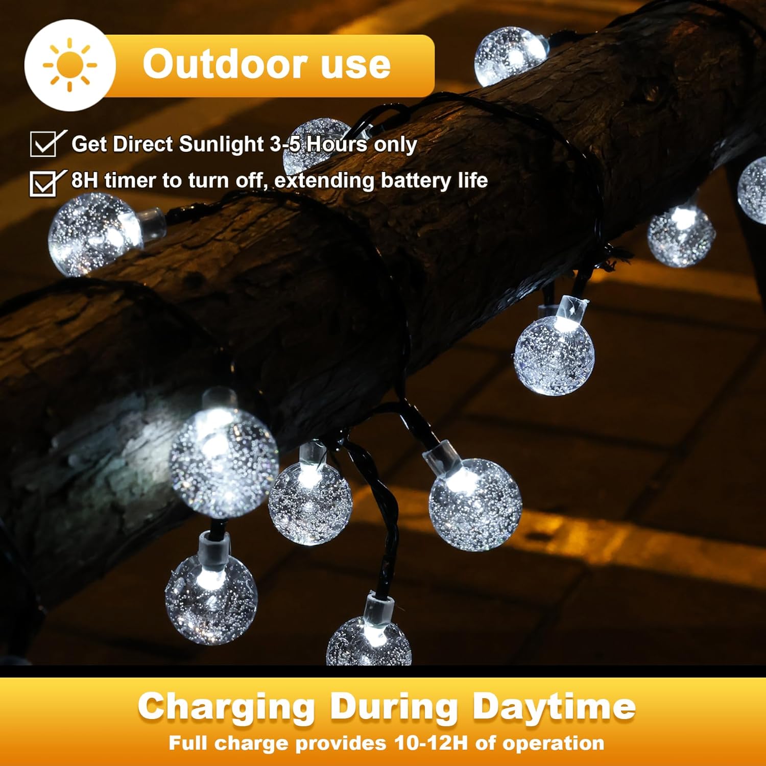 Thumbnail 6 de Laihur 50 LED Solar String Lights for Outdoor Garden – 7m/23ft with 8 Modes, IP65 Waterproof, 8-Hour Timer, Cool White