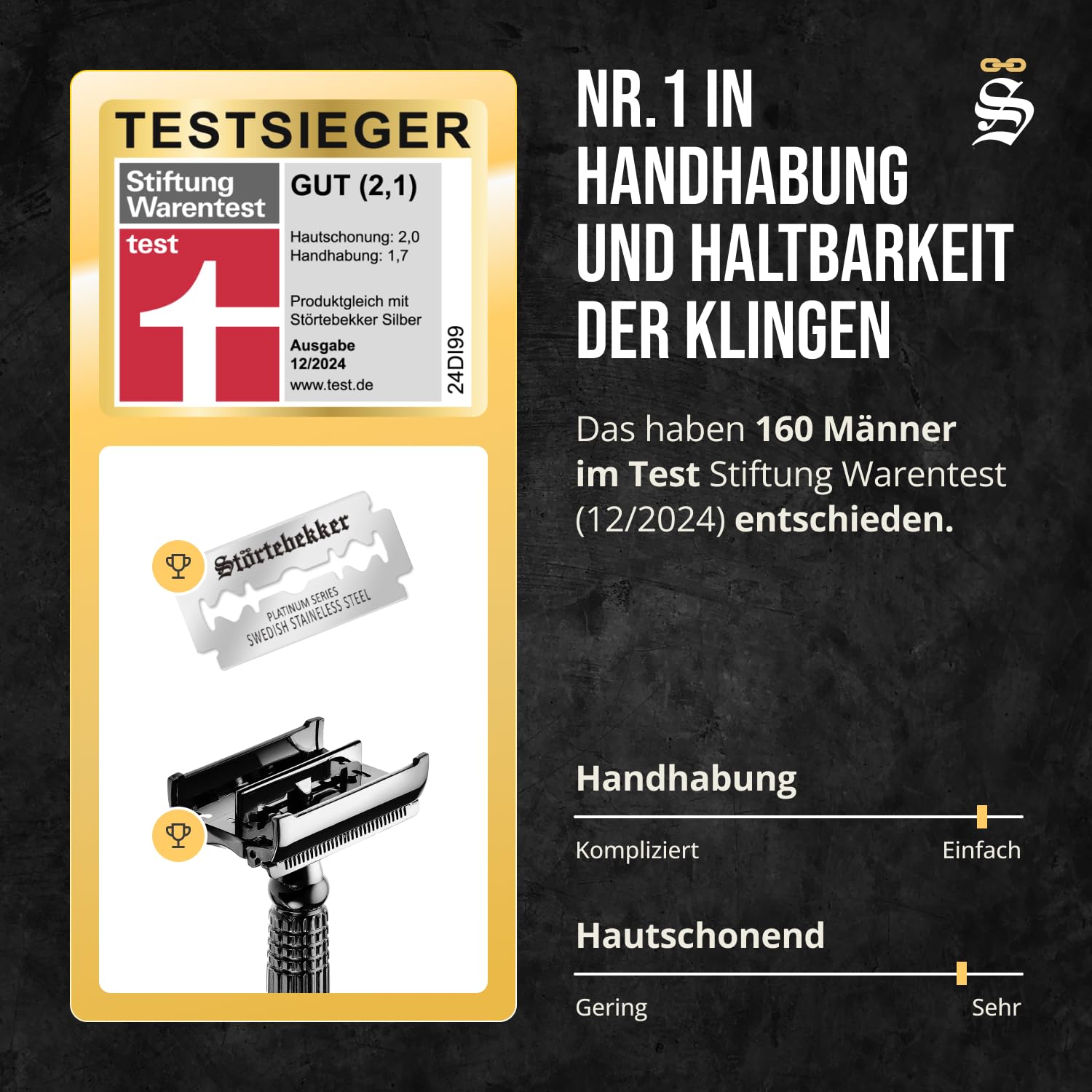 Detalle de Störtebekker Premium Rasierhobel Hamburg – Testsieger 12/2024 mit 10 Klingen & Leder-Etui