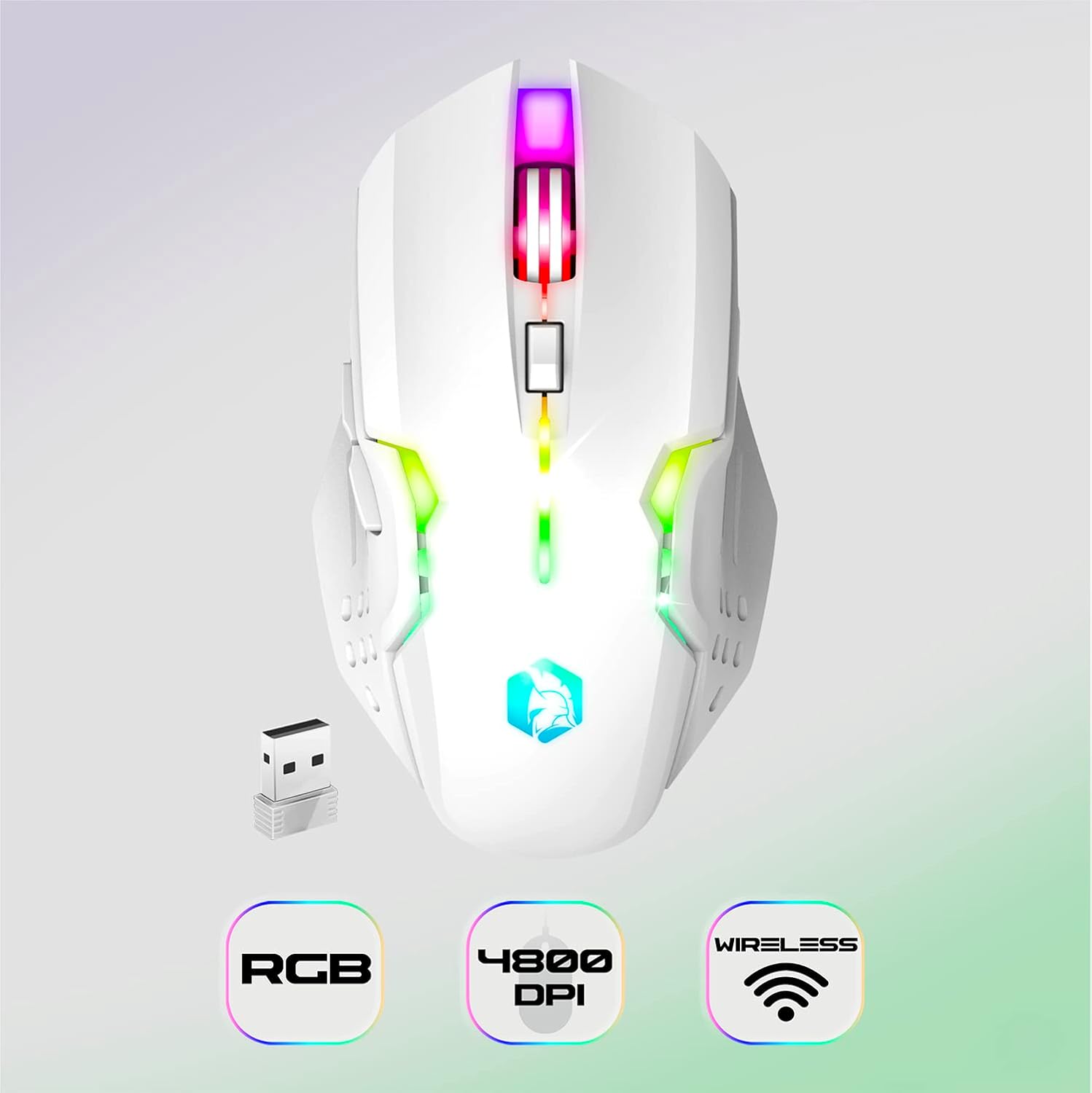 Thumbnail 2 de Empire Gaming Armor RF800 Wireless Gaming-Set (2,4 GHz) mit QWERTZ-Tastatur, RGB-Maus (4.800 DPI) & Mauspad – Weiß