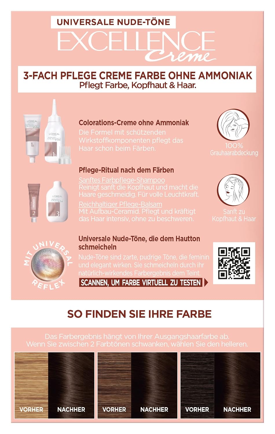Thumbnail 4 de L’Oréal Paris Excellence Creme Permanente Haarfarbe ohne Ammoniak – Universal Nudes, Nr. 3U Dunkelbraun (Braun), 1 Stück