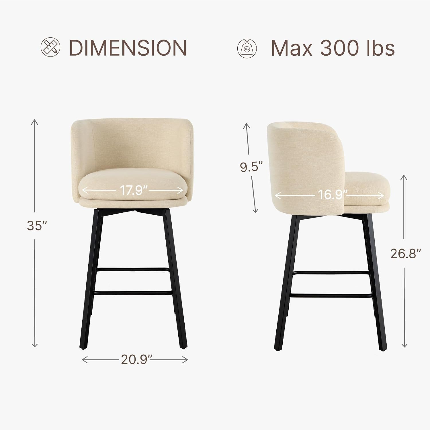 Detalle 2 de Counter Height Swivel Bar Stools, 26-inch