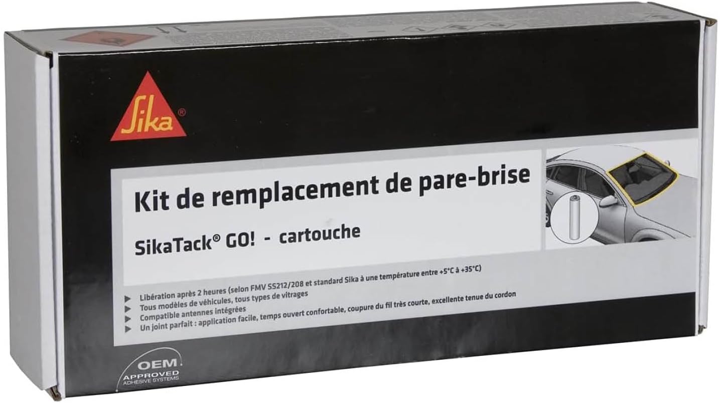 Detalle de SikaTack Go: Kit de remplacement de pare-brise tout-en-un, séchage rapide en 2 heures