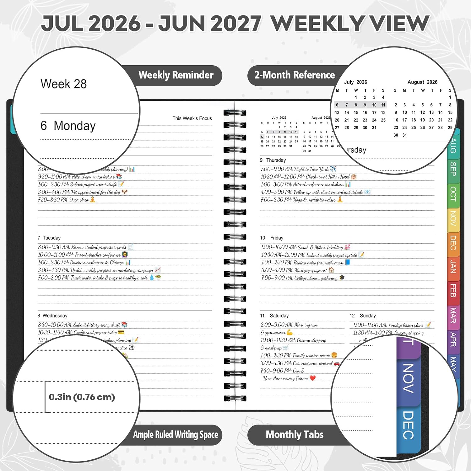 Detalle de OMEYA 2026-2027 Weekly and Monthly Planner, 8.5 x 11 in, Black PVC Cover