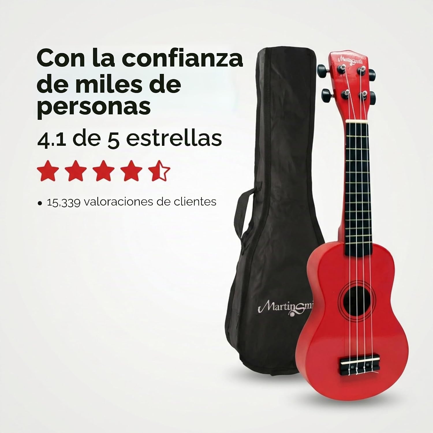 Thumbnail 6 de Martin Smith UK212-RD Ukulele Soprano de 21" con Bolsa (Rojo) – ideal para principiantes