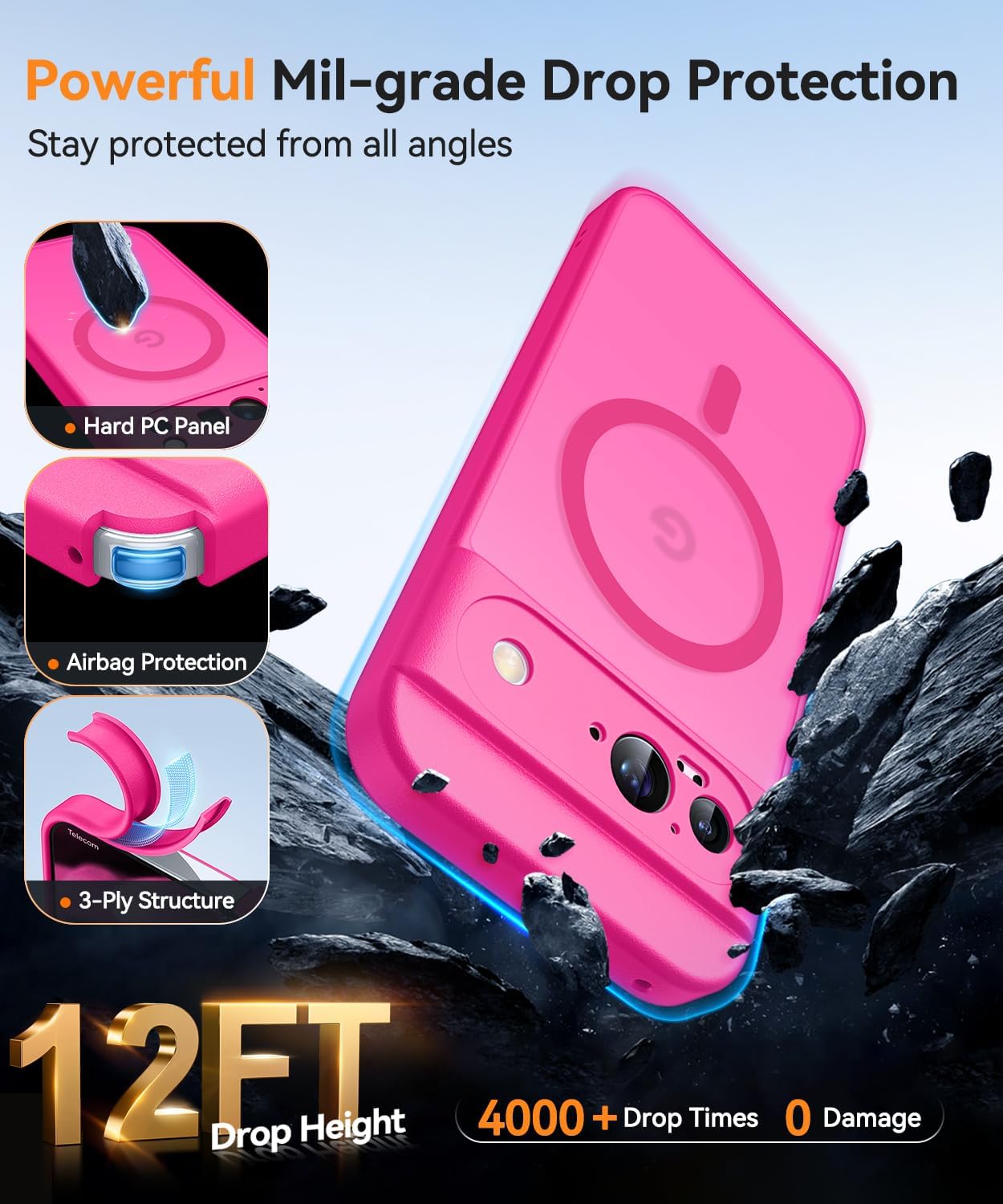 Detalle de CANSHN Magnetica Cover per Google Pixel 9 (6.3") - Rosa Calda, Traslucida Opaca