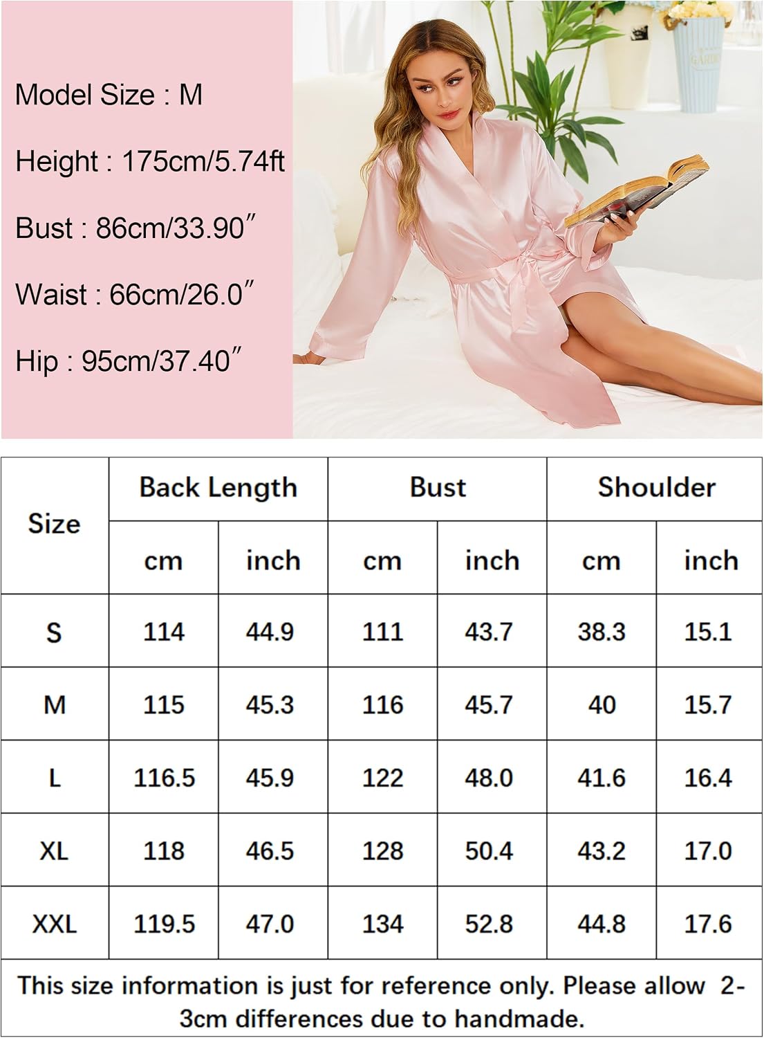 Detalle 2 de Lovasy Women's Satin Dressing Gown: Long Silk Kimono with Pockets