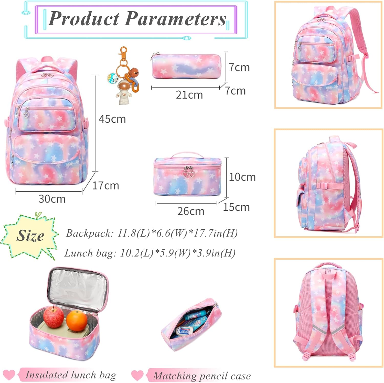 Thumbnail 2 de 3Pcs Gradient Star Backpack Set for Girls