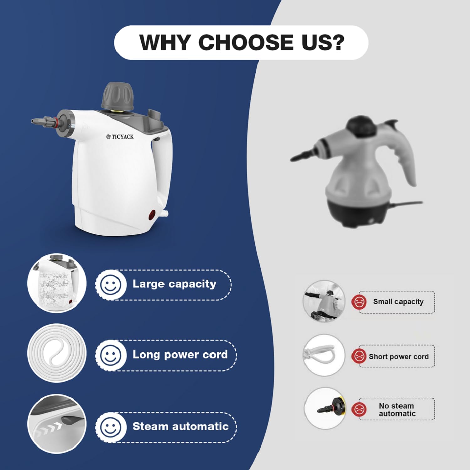 Thumbnail 2 de TICYACK Handheld Steam Cleaner: 500ML Tank, 16 Accessories, Chemical-Free Deep Cleaning