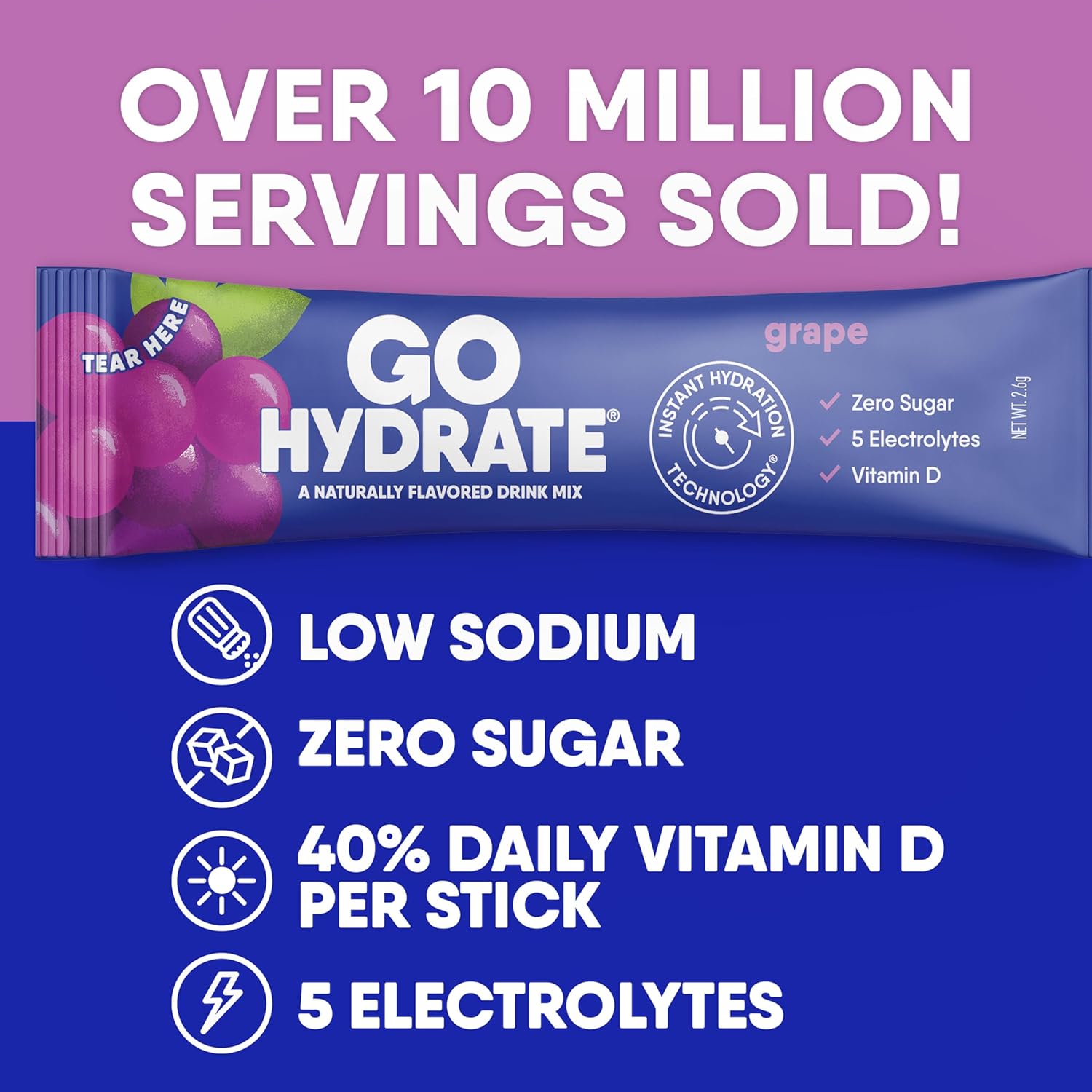 Thumbnail 3 de GoHydrate Instant Hydration Powder Packets — Low Sodium Electrolytes Drink Mix (Grape)