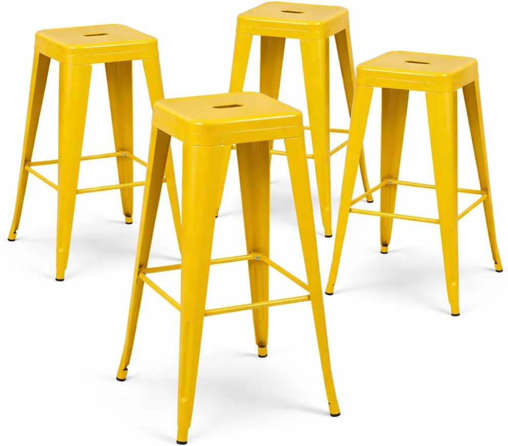 Detalle de SOLEGGIAHOMIA AM-JANE-YELLOW Metal Bar Stools, Set of 4, 30-Inch Yellow