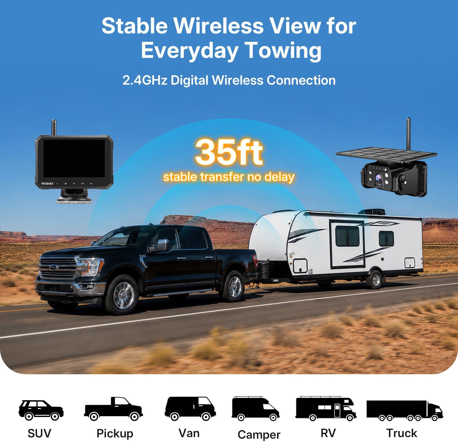 Detalle 2 de Magnetic Solar Wireless Backup Camera for Truck (5 Inch, No-Drill RV Backup Cam, 1080P, 150°)