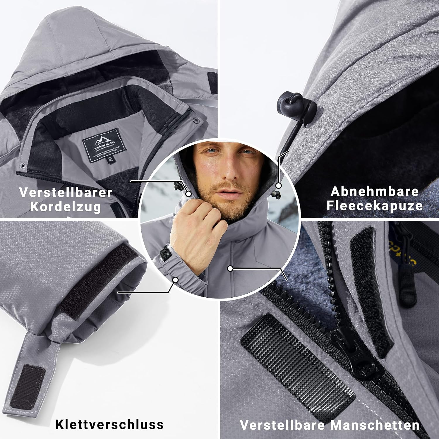 Thumbnail 3 de KEFITEVD Chaqueta impermeable hombre con capucha desmontable
