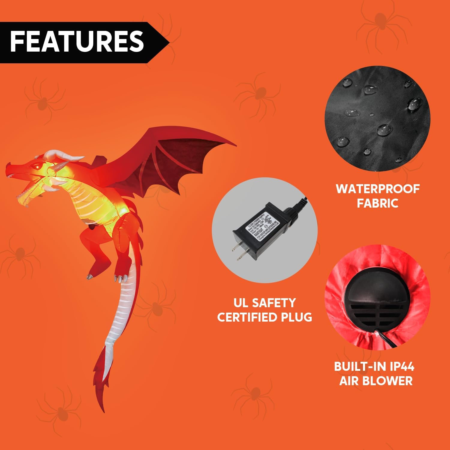Detalle 2 de Joiedomi SL-3DLED 5-Foot Halloween Inflatable Dragon with White LEDs