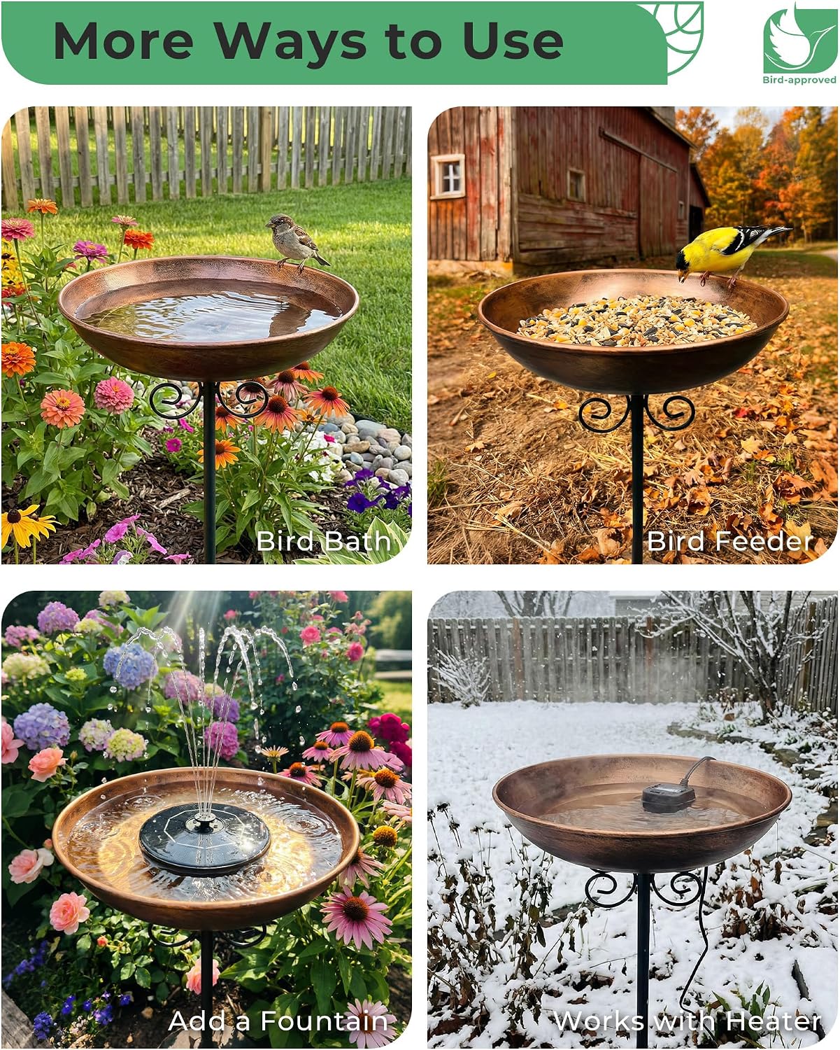 Thumbnail 6 de OUISJYER 1 10-Inch Metal Bird Bath with 5-Prong Stake, Adjustable Height