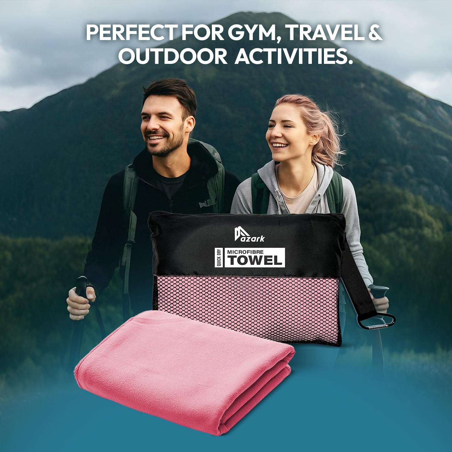 Thumbnail 5 de azark Microfibre Towel – Quick Dry, Lightweight & Super Absorbent (Pink, Large)