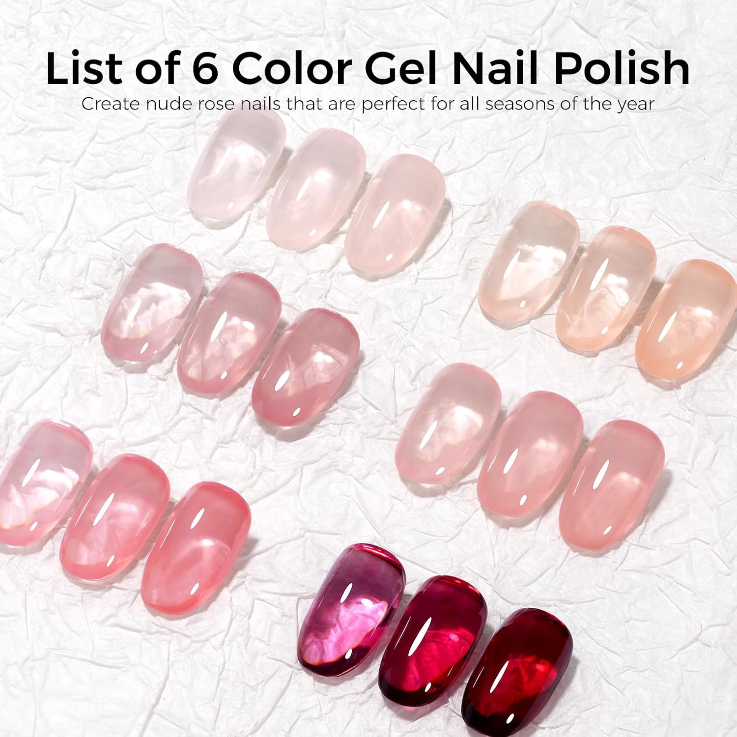 Detalle de TOMICCA UV-Nagellack-Set (6 Farben Nude/Rosa), 8 ml – für UV/LED-Maniküre im Home-Setup