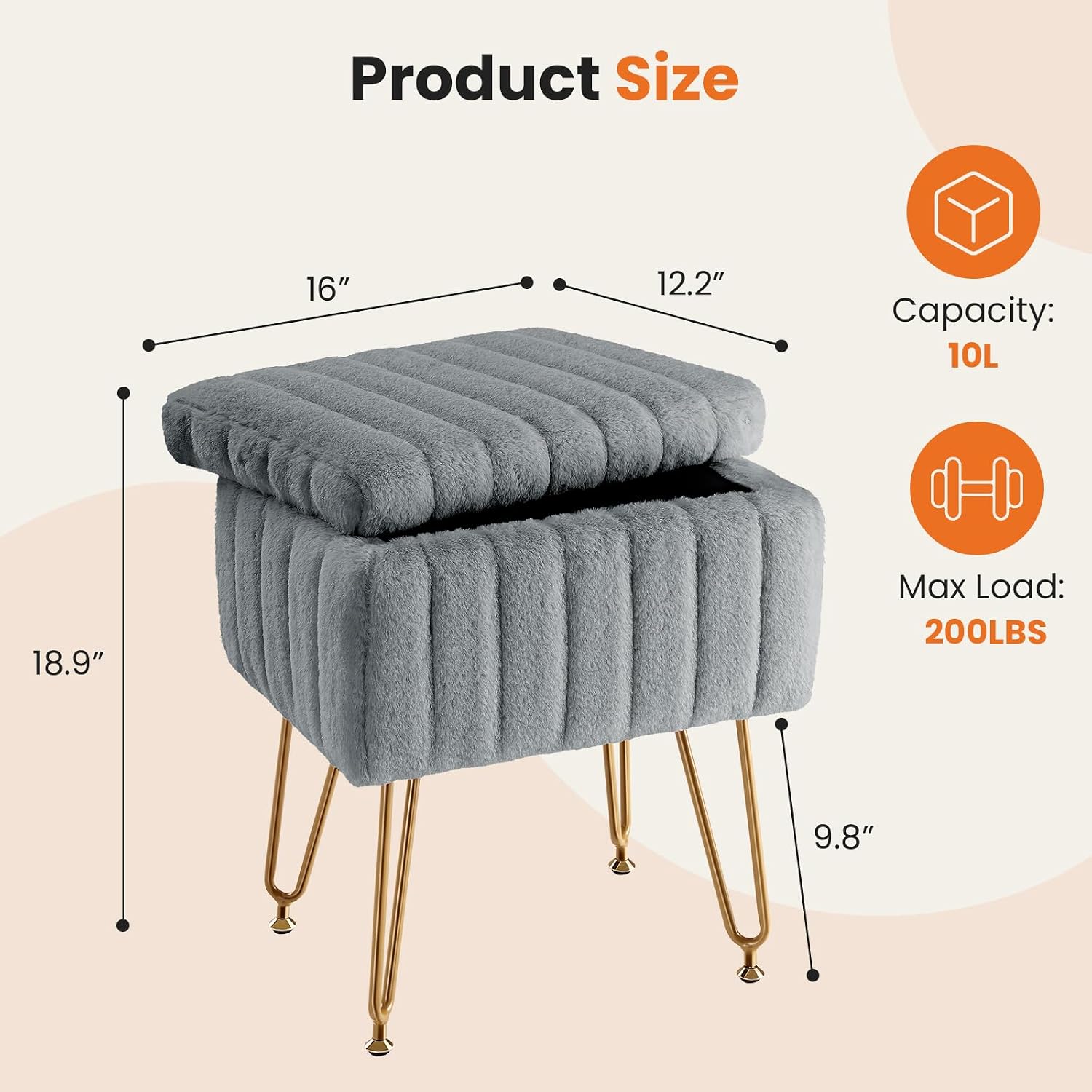 Detalle de DUMOS Vanity Stool with Faux Fur Seat