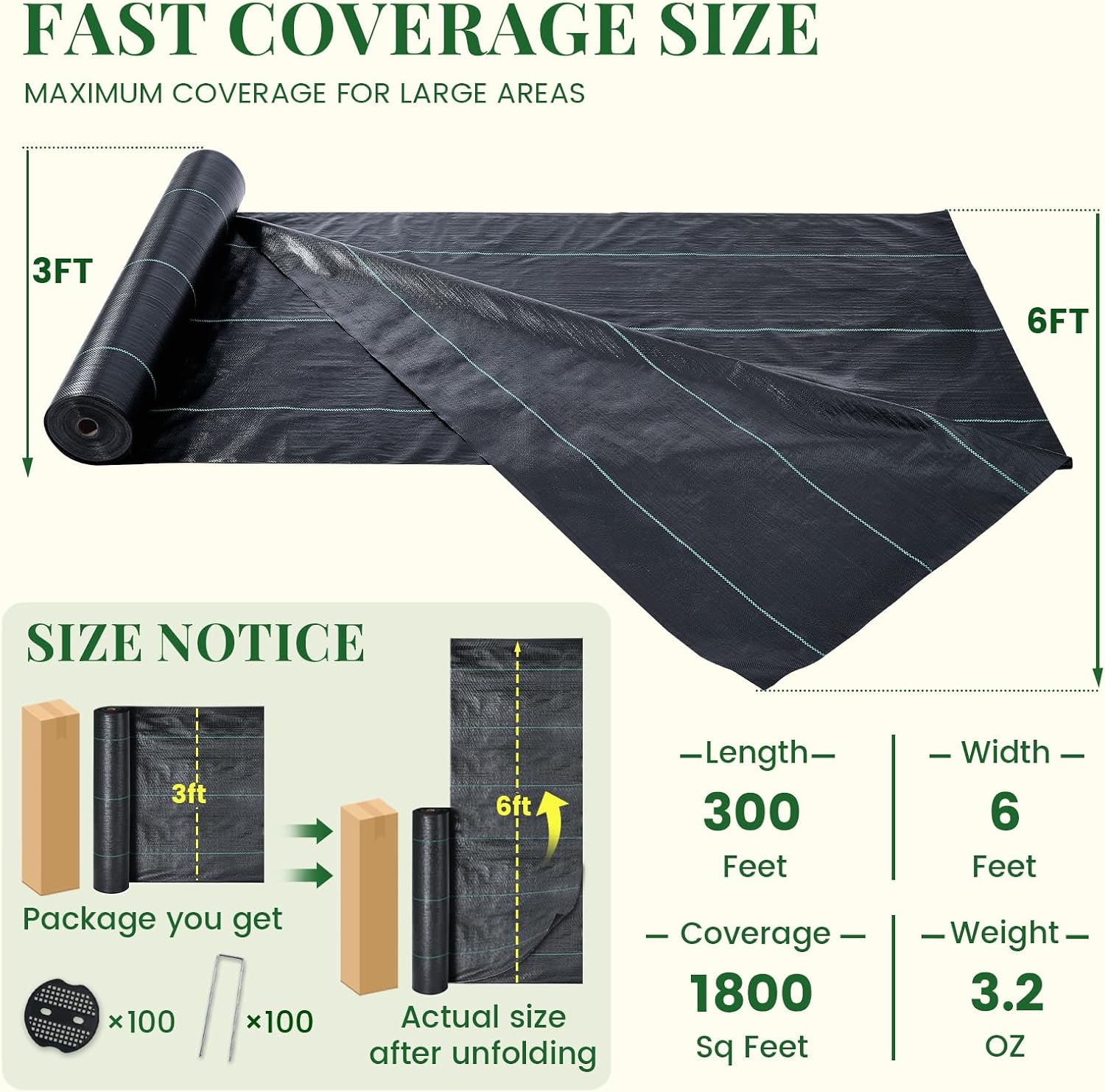 Detalle 2 de KING BIRD Weed Barrier Fabric, 6FTx300FT