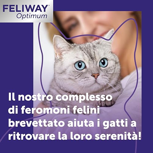 Detalle de FELIWAY Optimum 1x30 Giorni: Ricarica calmante da 48 ml per diffusore, supporto calmante per gatti e gattini