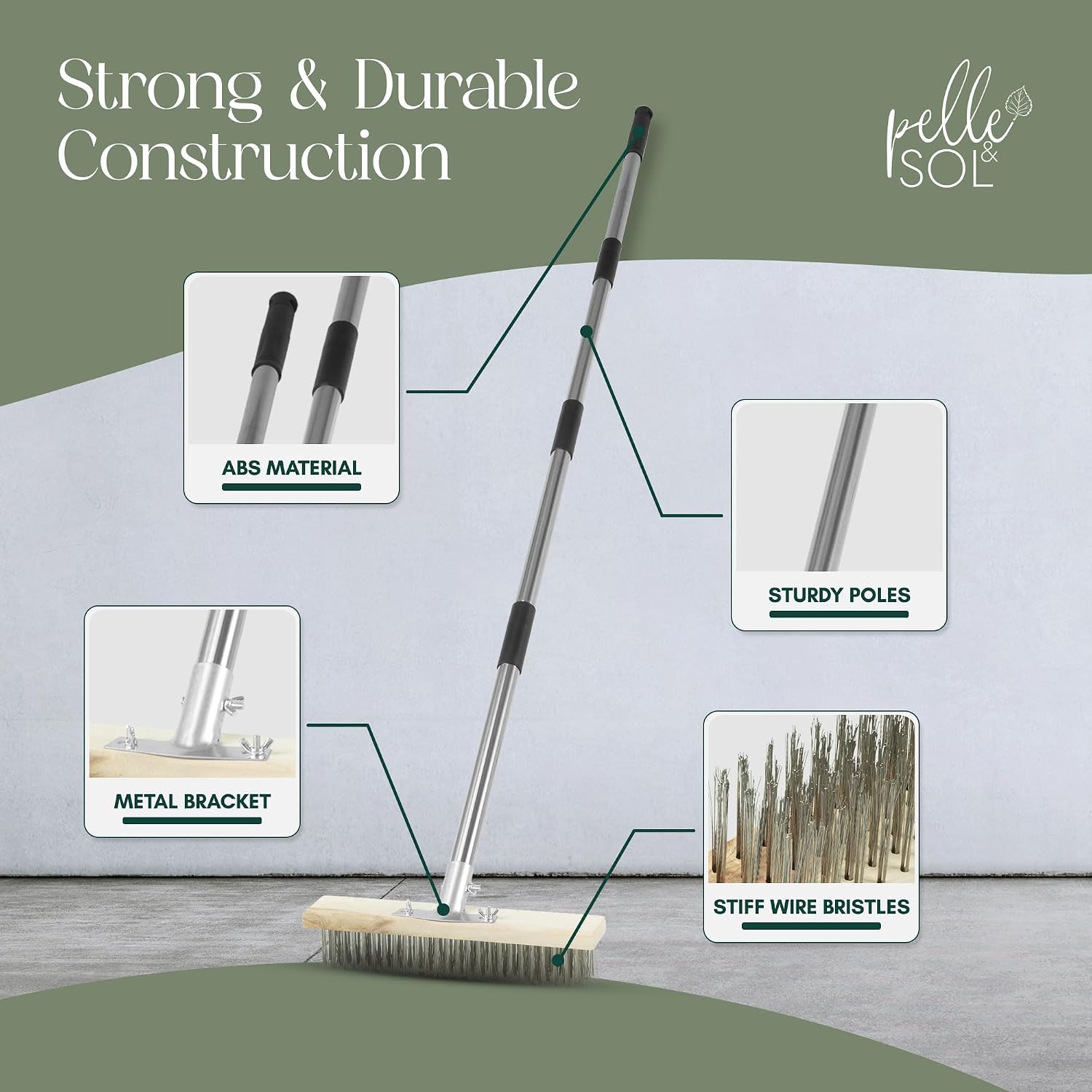 Thumbnail 5 de Pelle & Sol Heavy Duty Floor Scrubbing Brush – Telescopic Yard Brush for Outdoor Cleaning