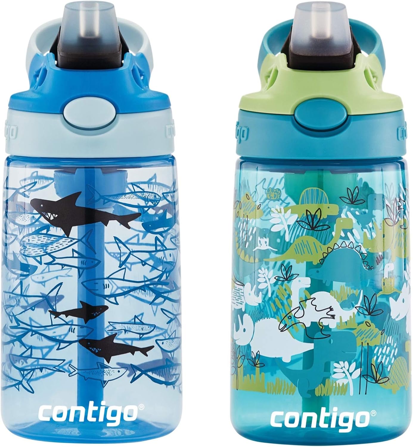 Detalle 2 de Contigo Aubrey Kids Water Bottle 14oz Dino Shark 2-Pack