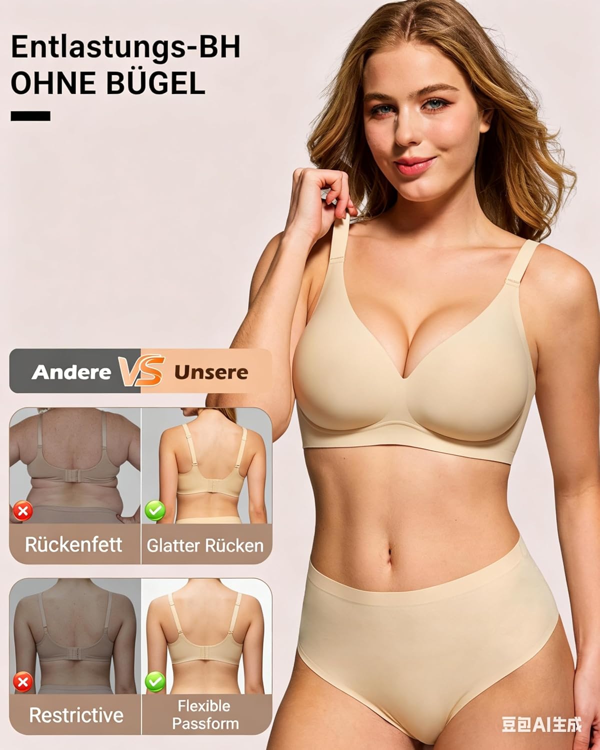 Thumbnail 4 de HORISUN BH Damen ohne Bügel mit V-Ausschnitt und Spitzenbesatz – nahtloser Komfort für Alltag und besondere Anlässe