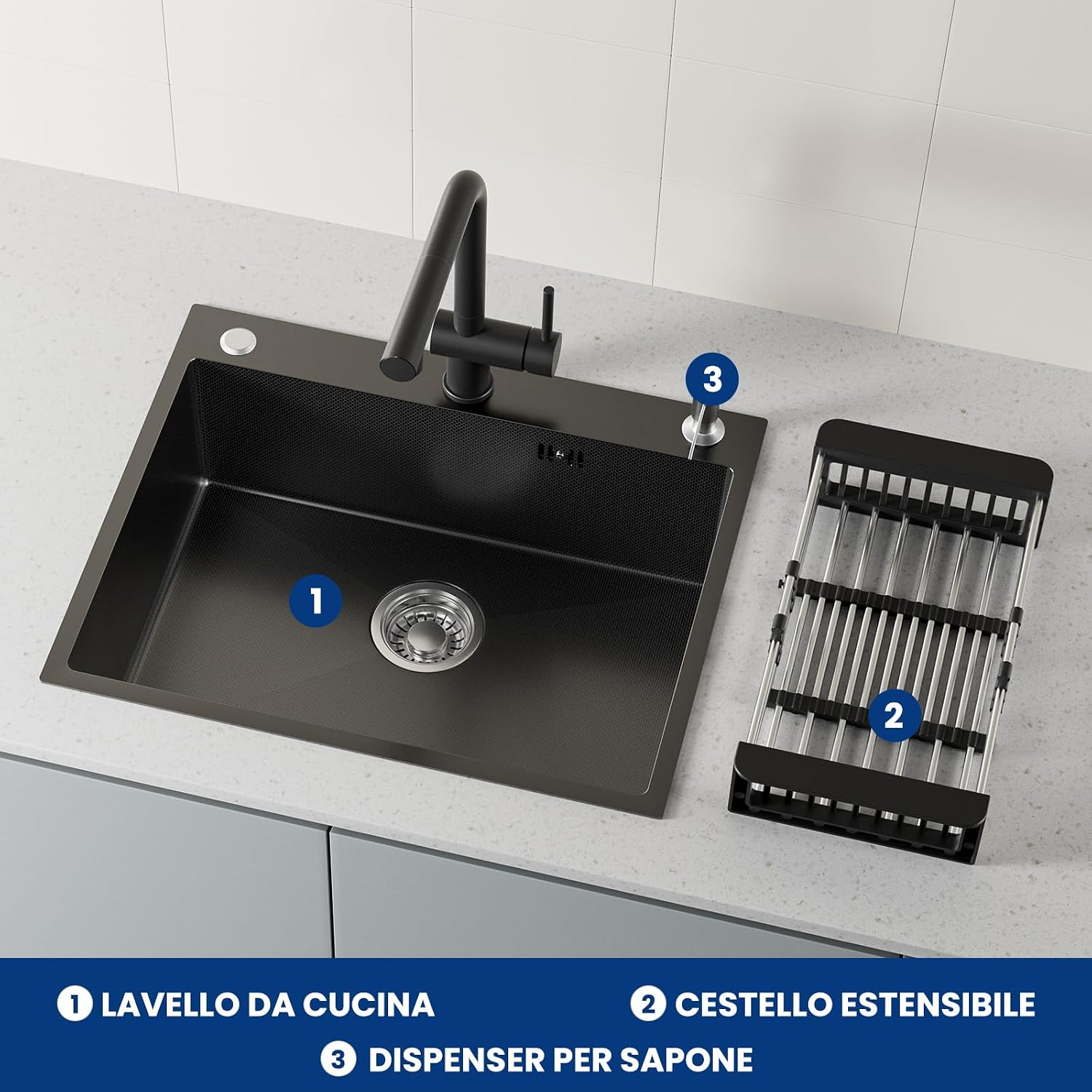 Detalle 2 de CECIPA 60x49 cm Lavello Nero 1 Vasca in Acciaio Inox