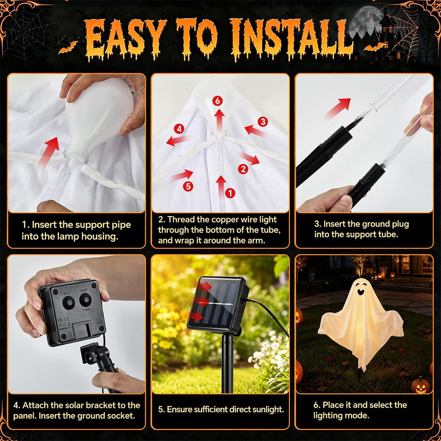 Thumbnail 6 de Solar Halloween Ghost Decorations, 5-Piece Set