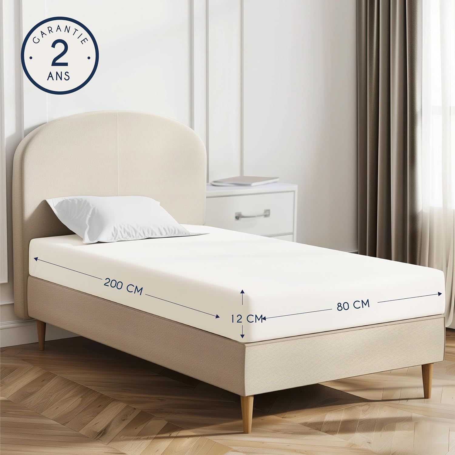 Thumbnail 1 de Dreamzie Drap Housse Jersey Coton 80x190/200 – Blanc, certifié OEKO-TEX